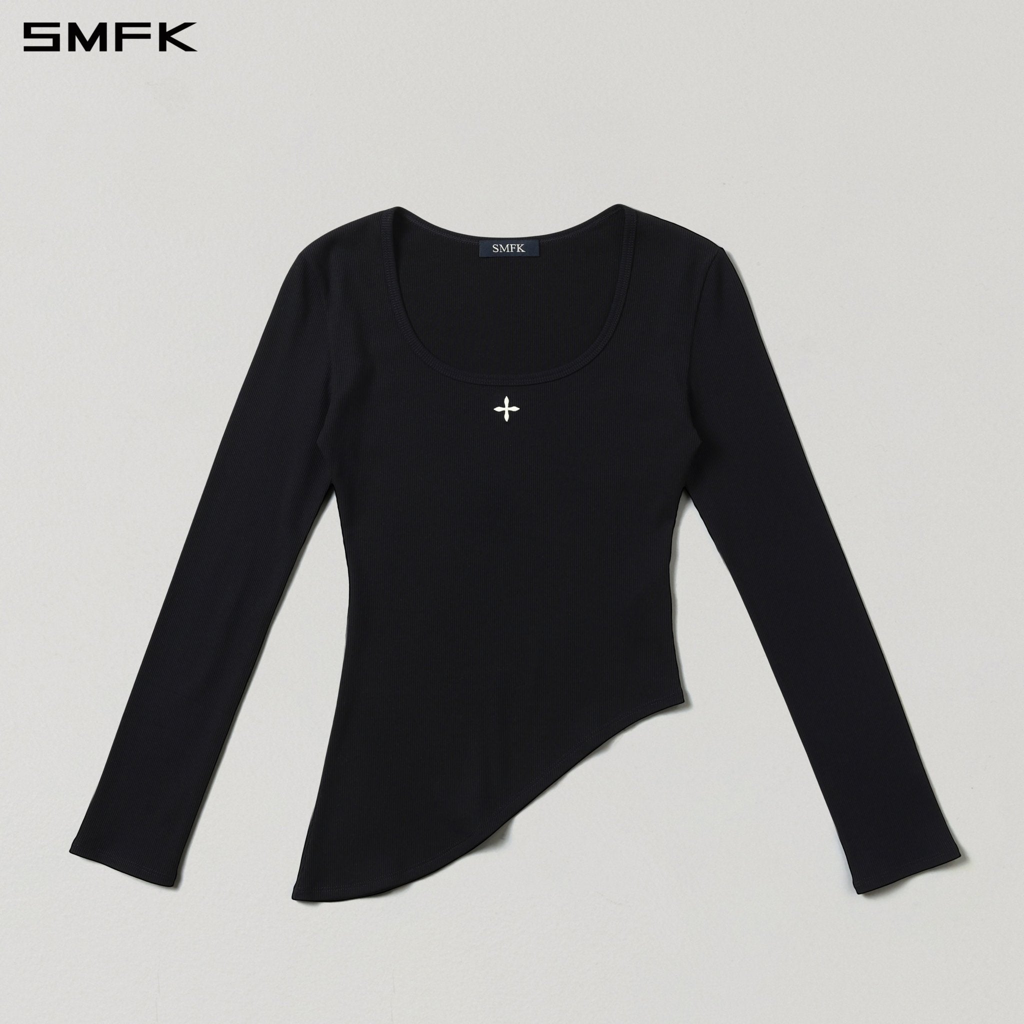 SMFK Asymmetrical Long-Sleeved Top in Black | MADAX