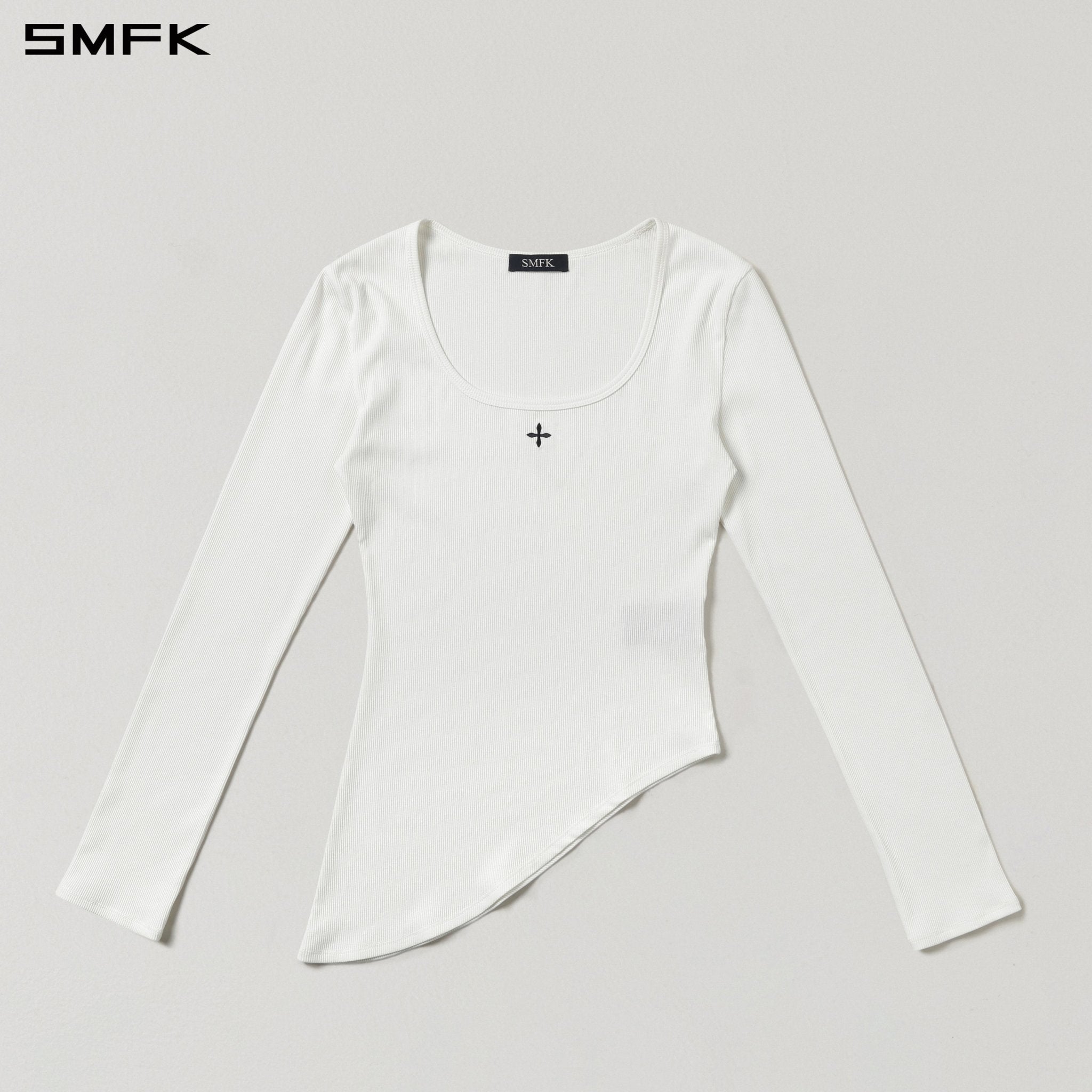 SMFK Asymmetrical Long-Sleeved Top in White | MADAX