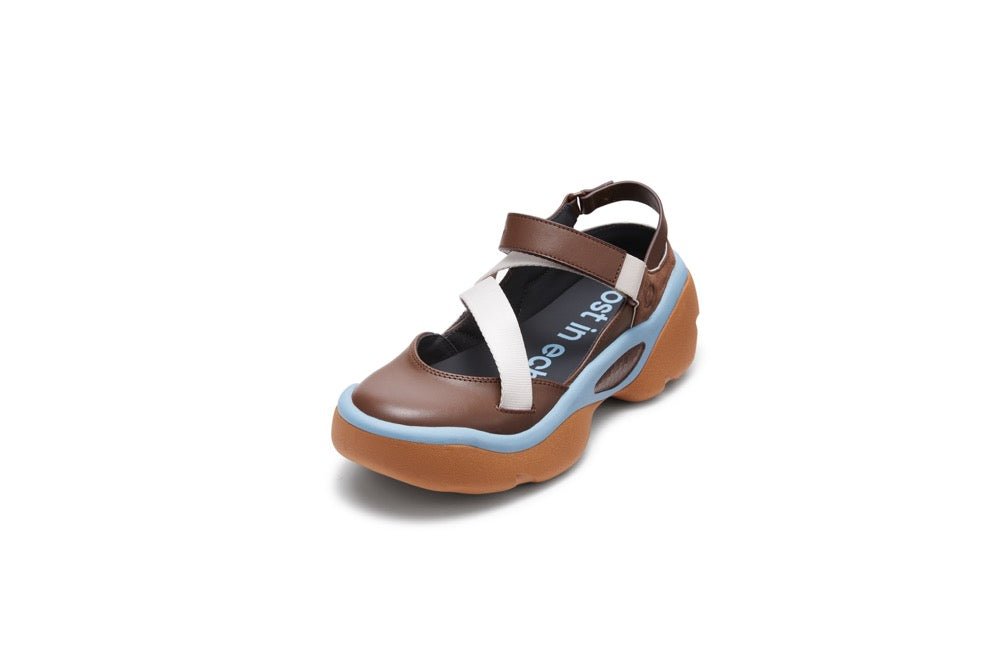 LOST IN ECHO Asymmetrical Shaped Thick-soled Sports Sandals in Brown | MADA IN CHINA