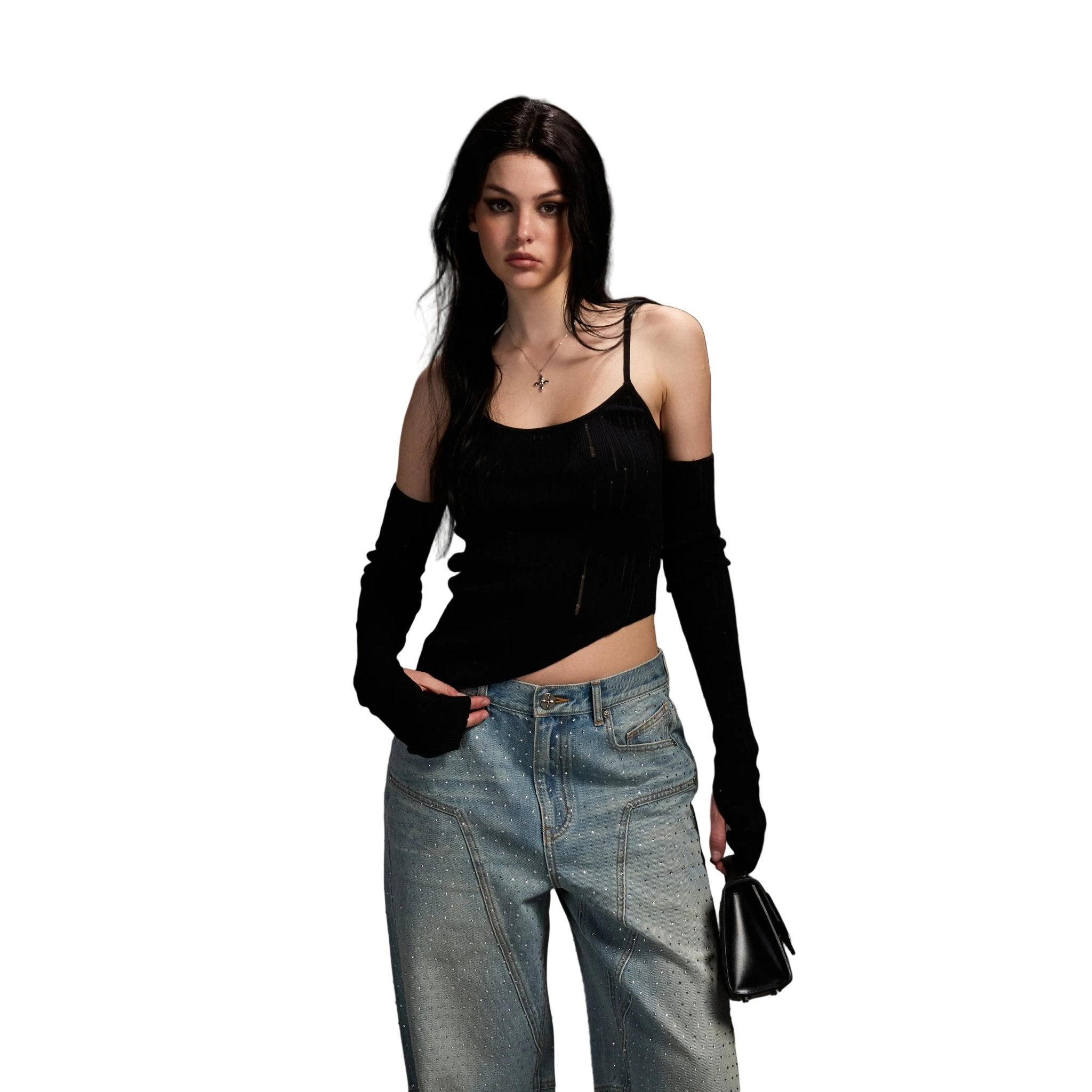 SMFK Asymmetrical Short Knit Camisole in Black | MADAX