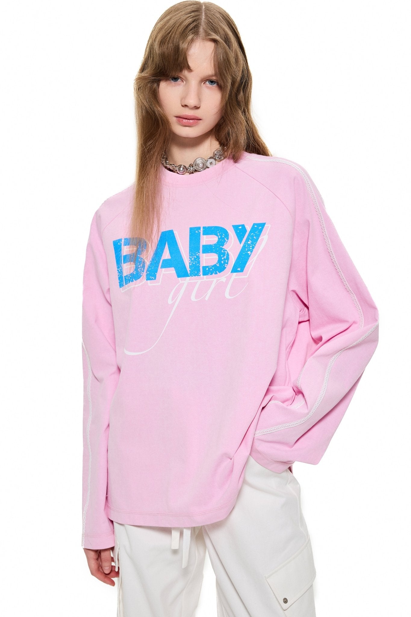 ALEXIA SANDRA Baby Girl Lace Long Sleeve T - shirt in Pink | MADA IN CHINA