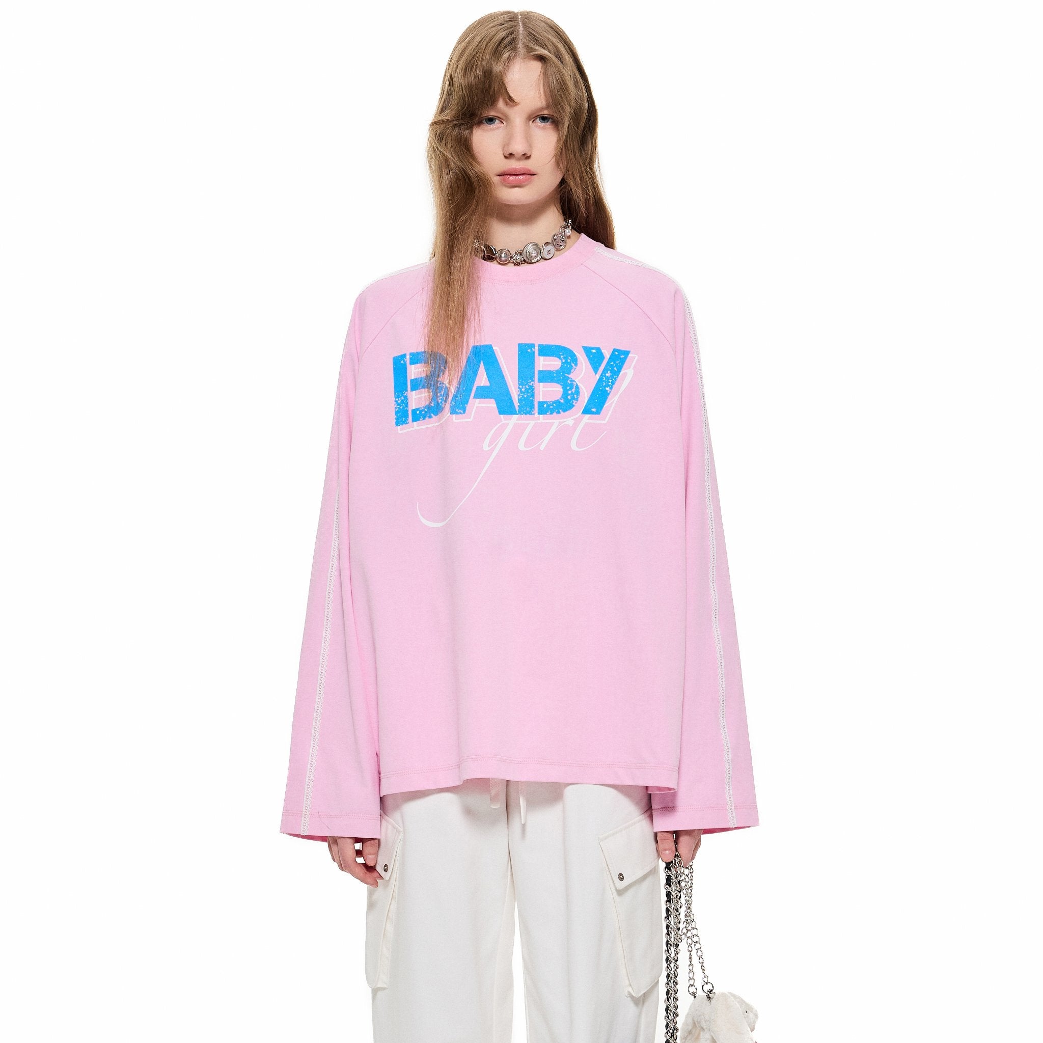 ALEXIA SANDRA Baby Girl Lace Long Sleeve T - shirt in Pink | MADA IN CHINA