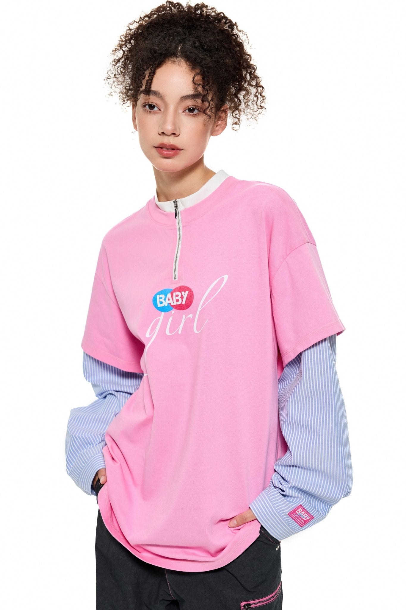 Alexia Sandra Baby Girl Zipper Long Sleeve T - Shirt in Pink | MADA IN CHINA