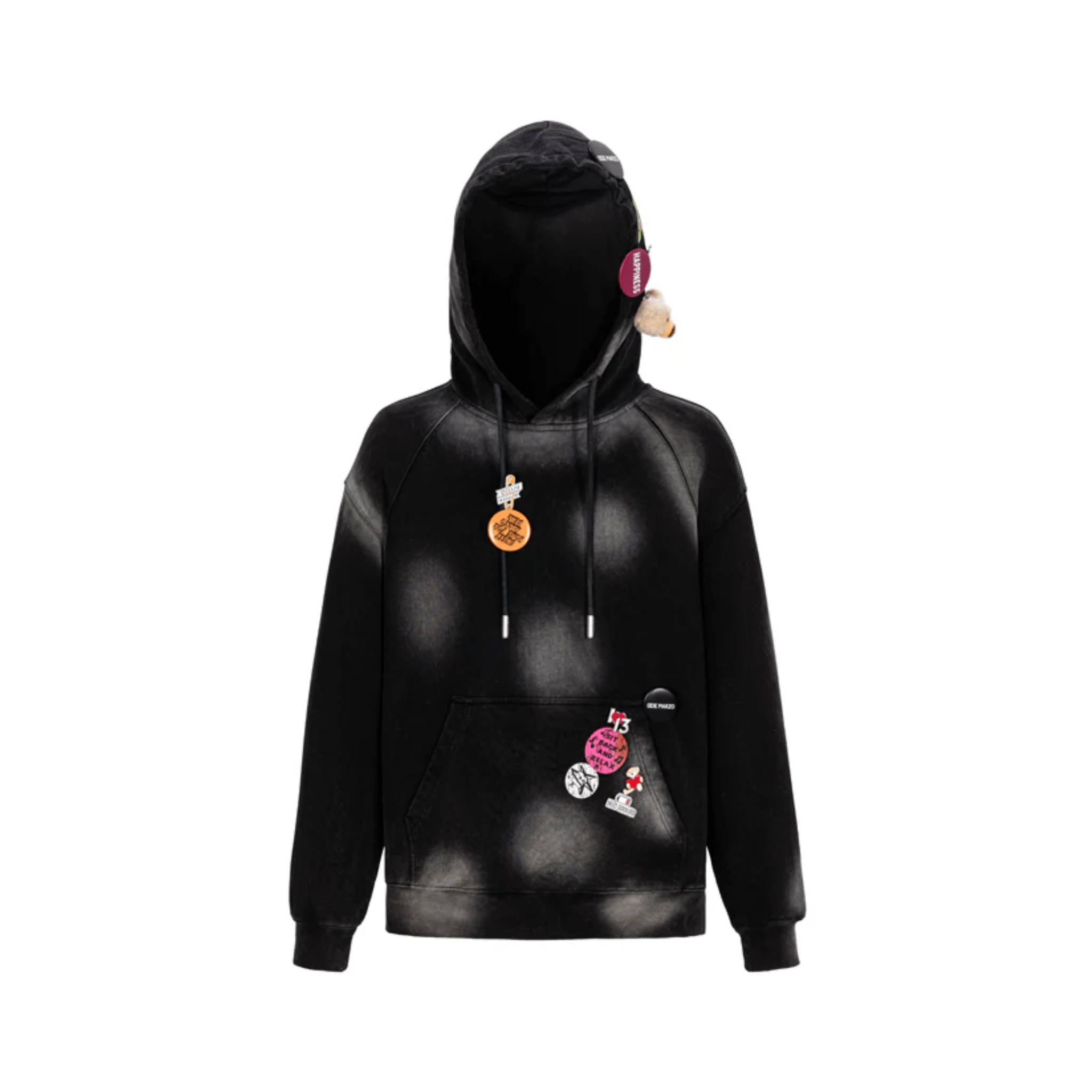 13DE MARZO Badge Distressed Hoodie in Black | MADAX