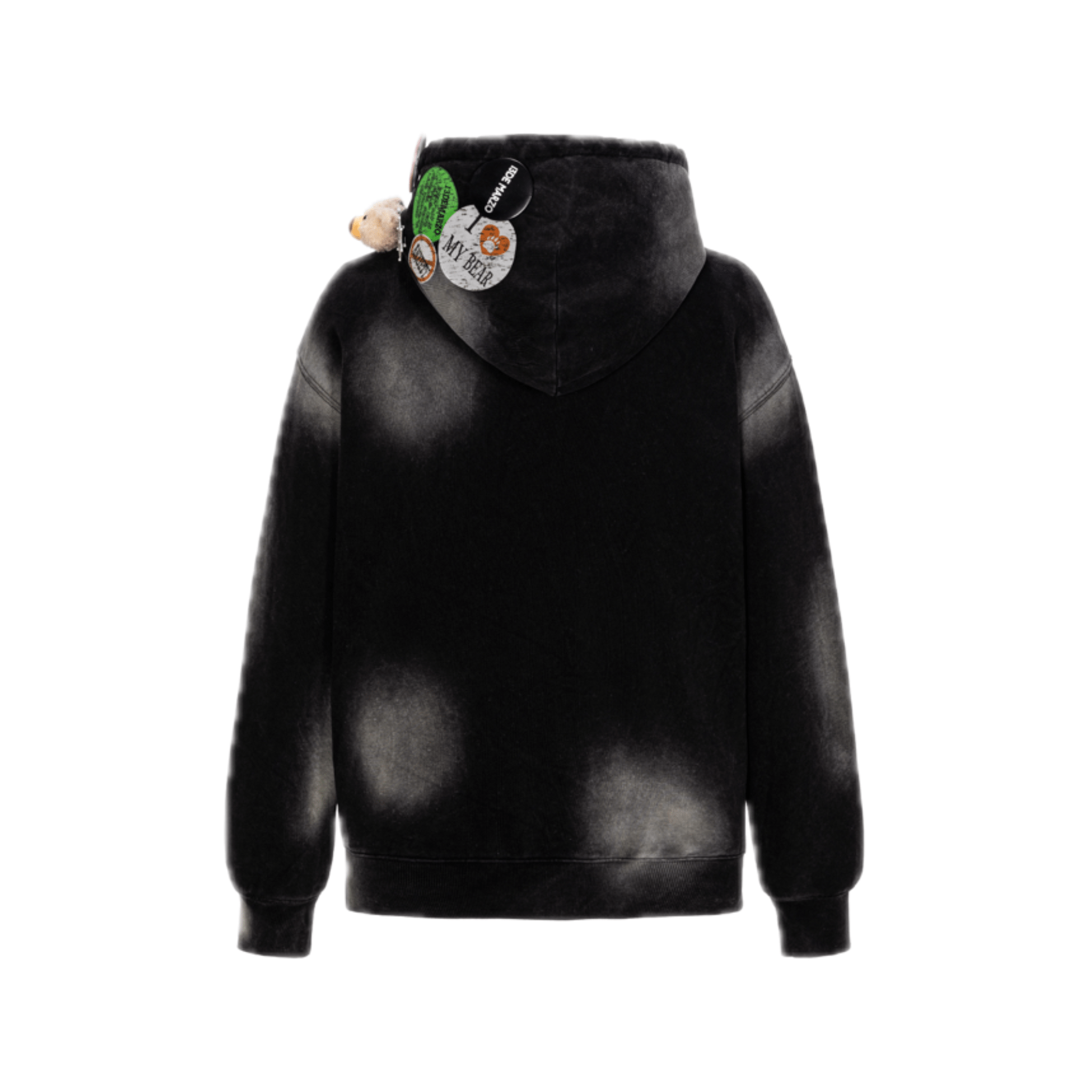 13DE MARZO Badge Distressed Hoodie in Black | MADAX
