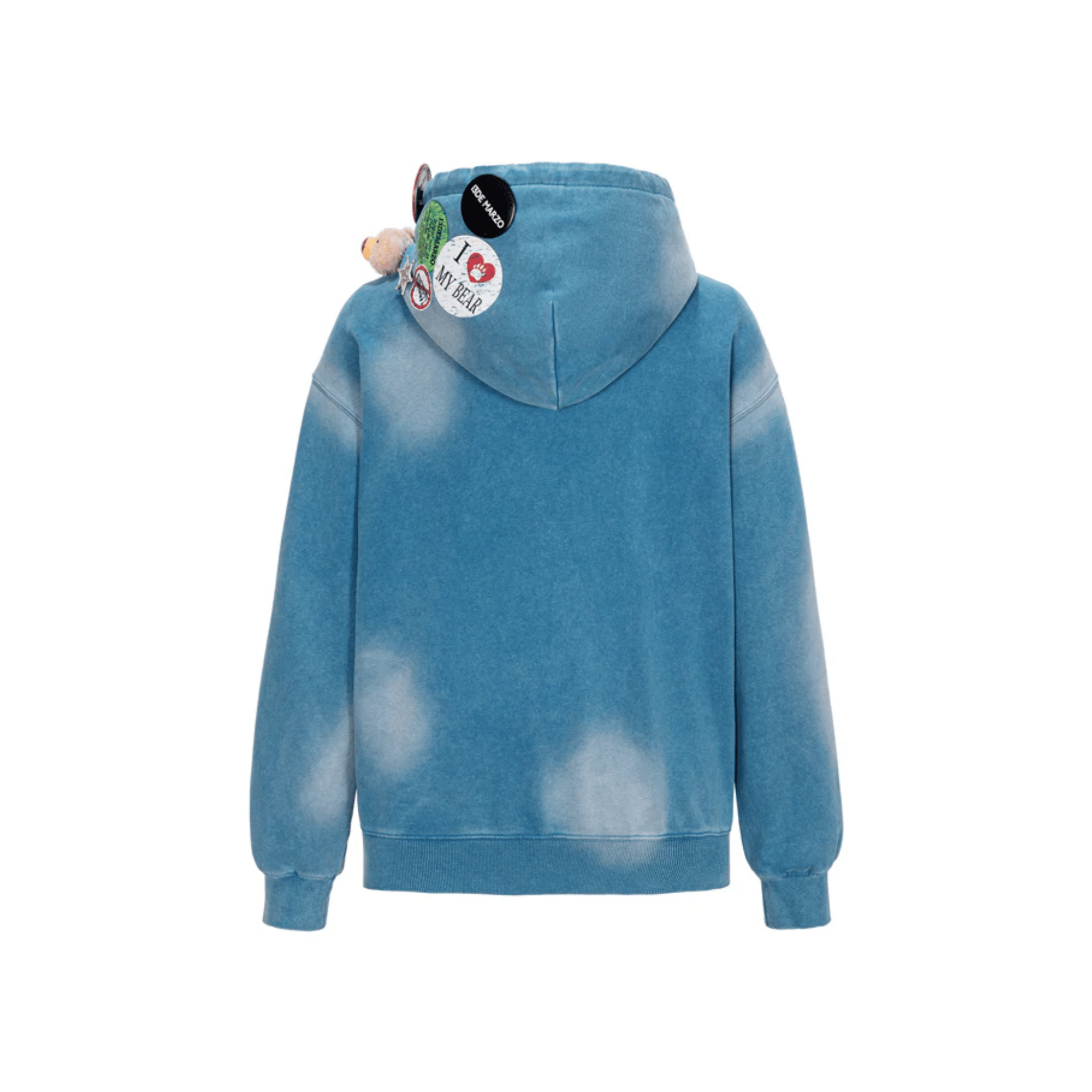 13DE MARZO Badge Distressed Hoodie in Blue | MADAX