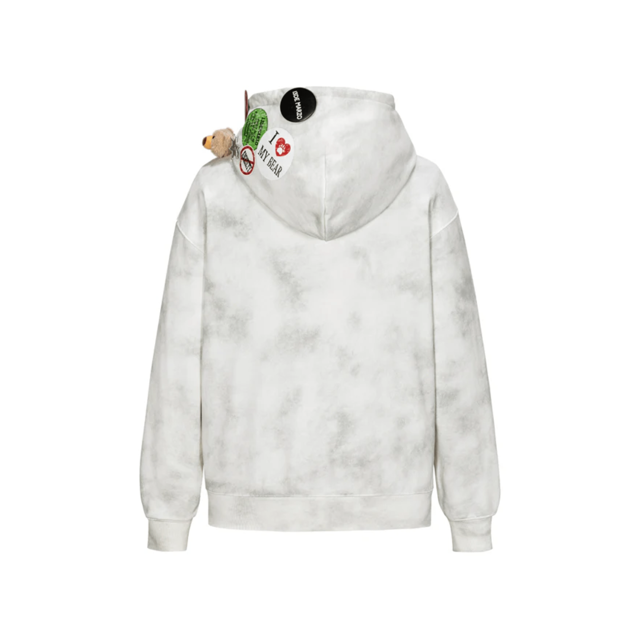 13DE MARZO Badge Distressed Hoodie in White | MADAX