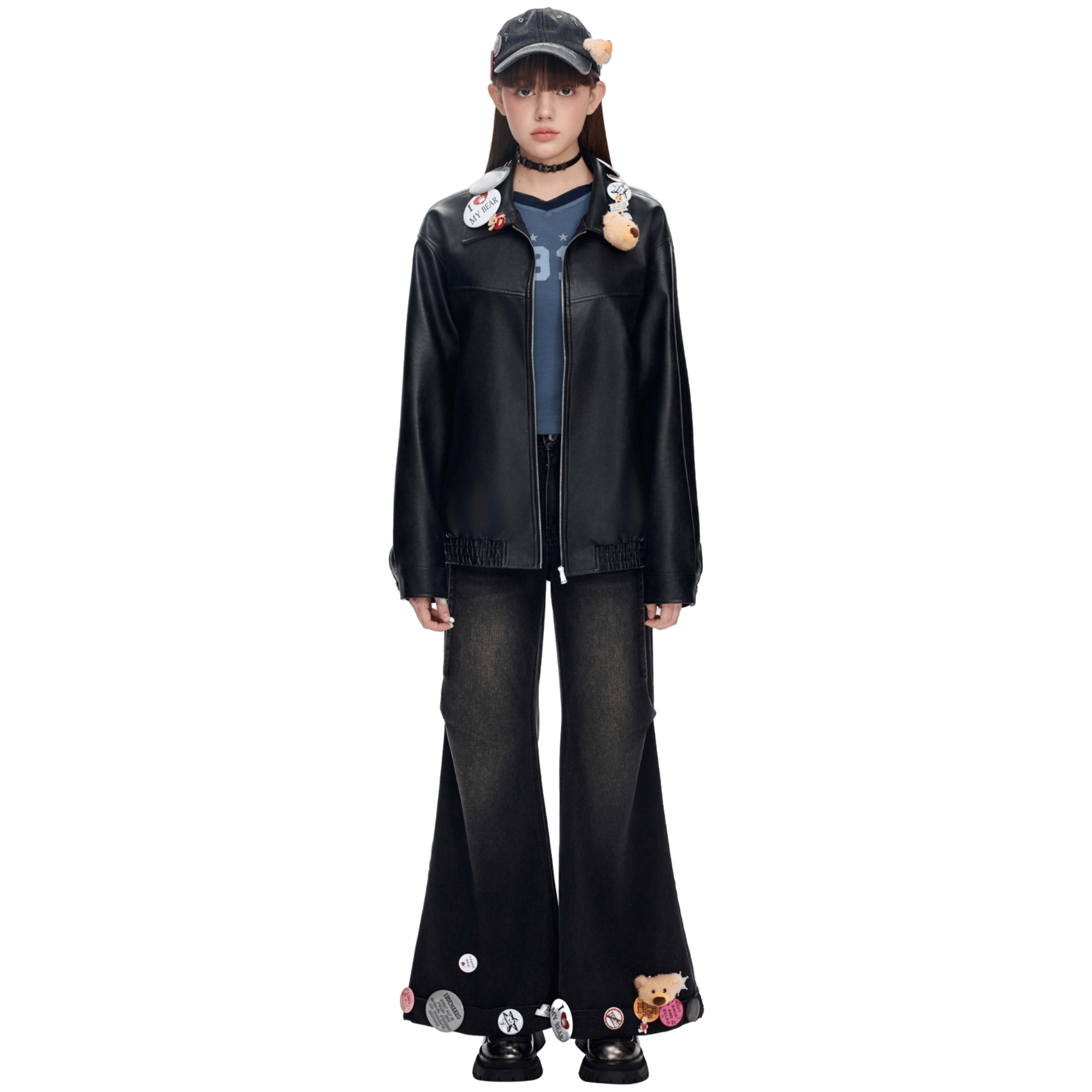 13DE MARZO Badge Leather Jacket in Black | MADAX