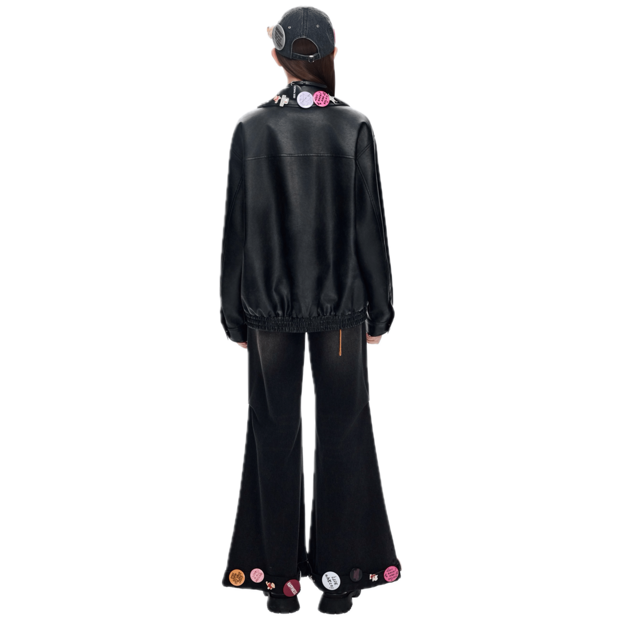 13DE MARZO Badge Leather Jacket in Black | MADAX