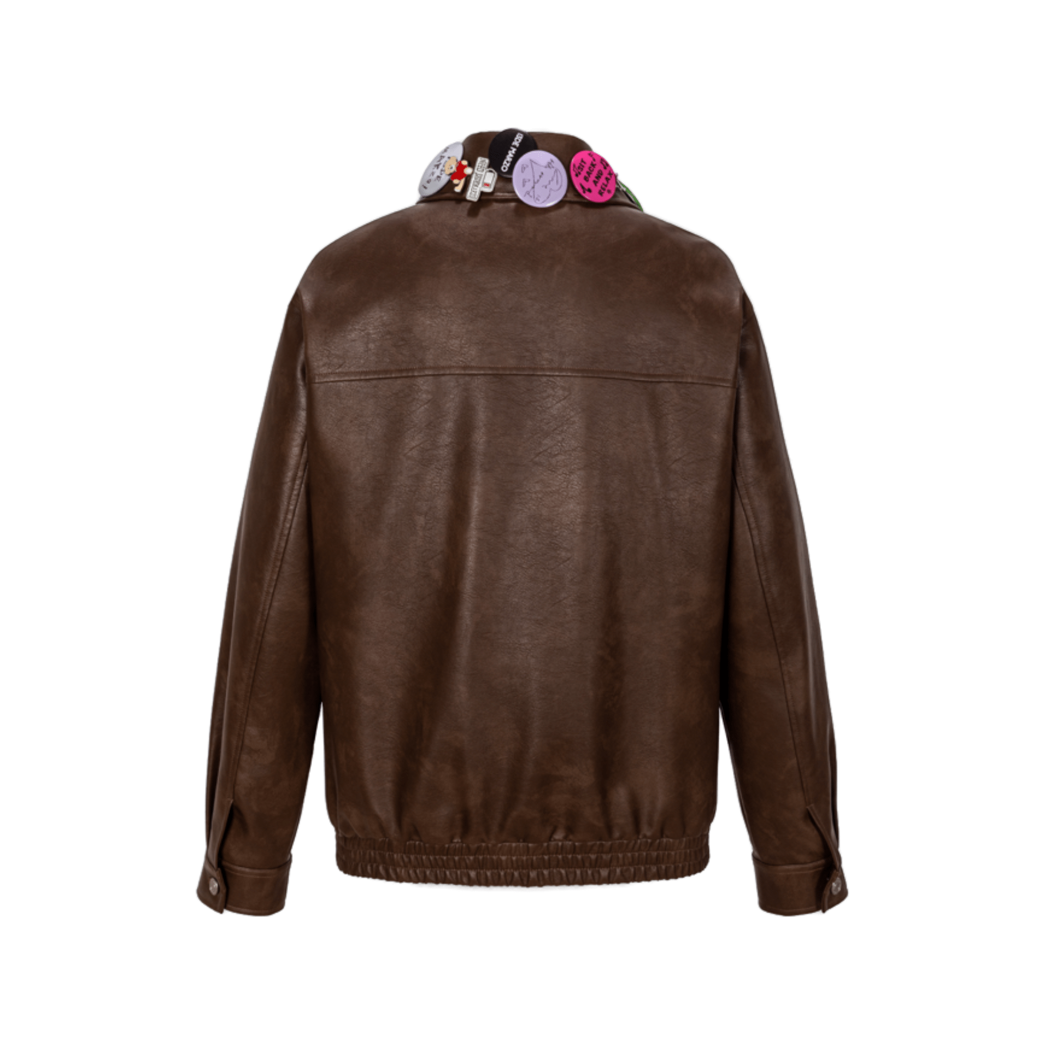 13DE MARZO Badge Leather Jacket in Brown | MADAX