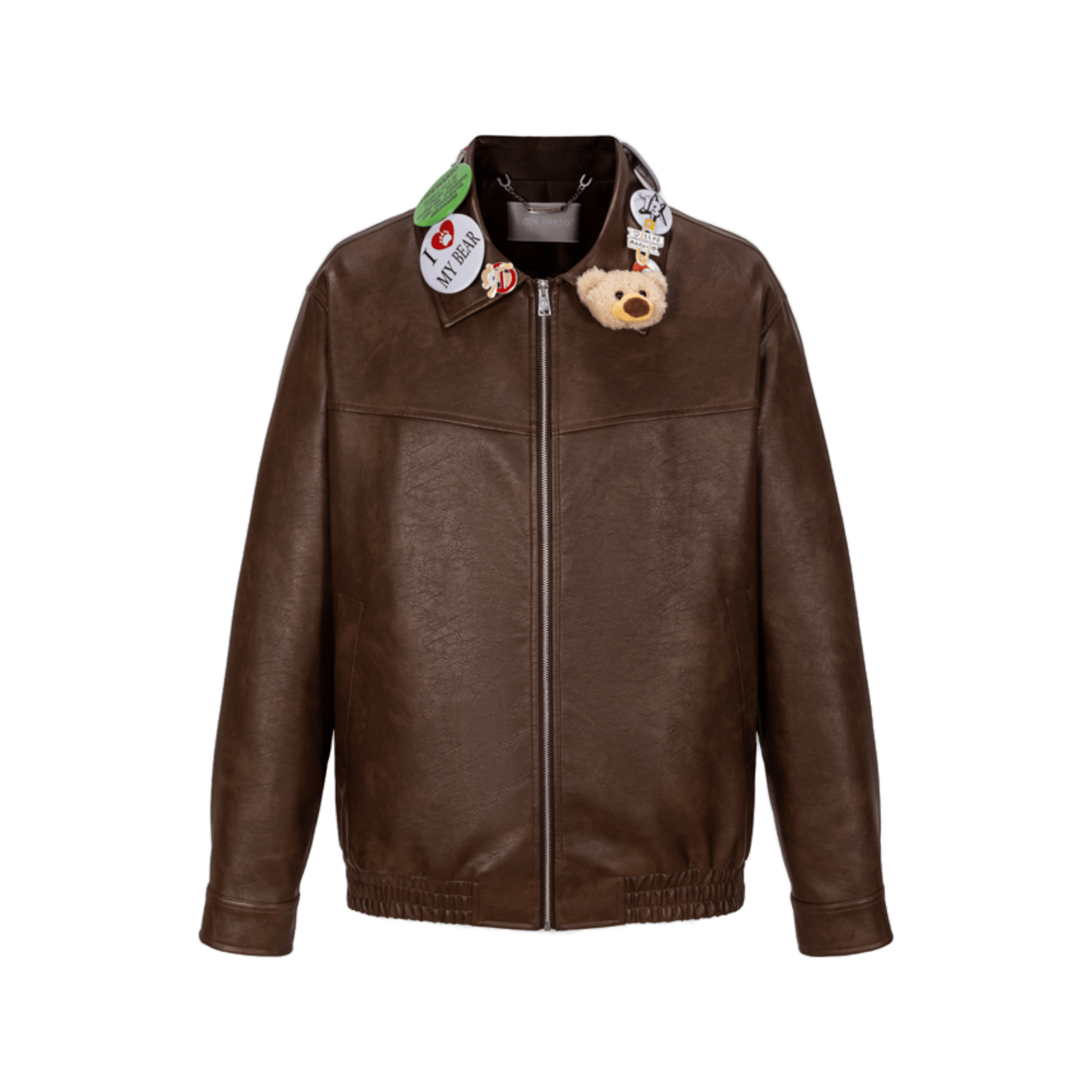 13DE MARZO Badge Leather Jacket in Brown | MADAX