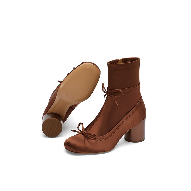 Sugar Su Ballet Elastic Socks Ankle Boots Brown | MADAX