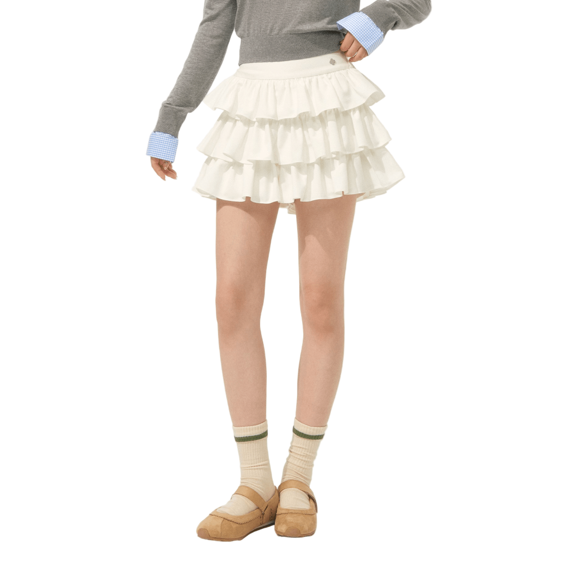 SOMESOWE Ballet Style Ruffled Cake Culottes In White | MADAX