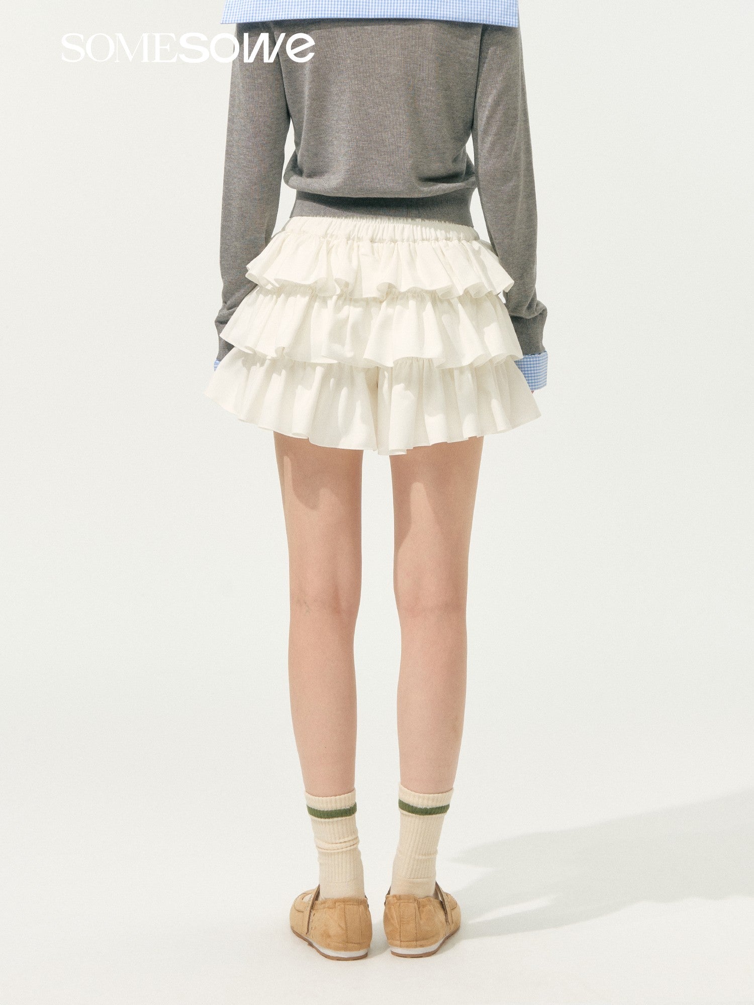 SOMESOWE Ballet Style Ruffled Cake Culottes In White | MADAX