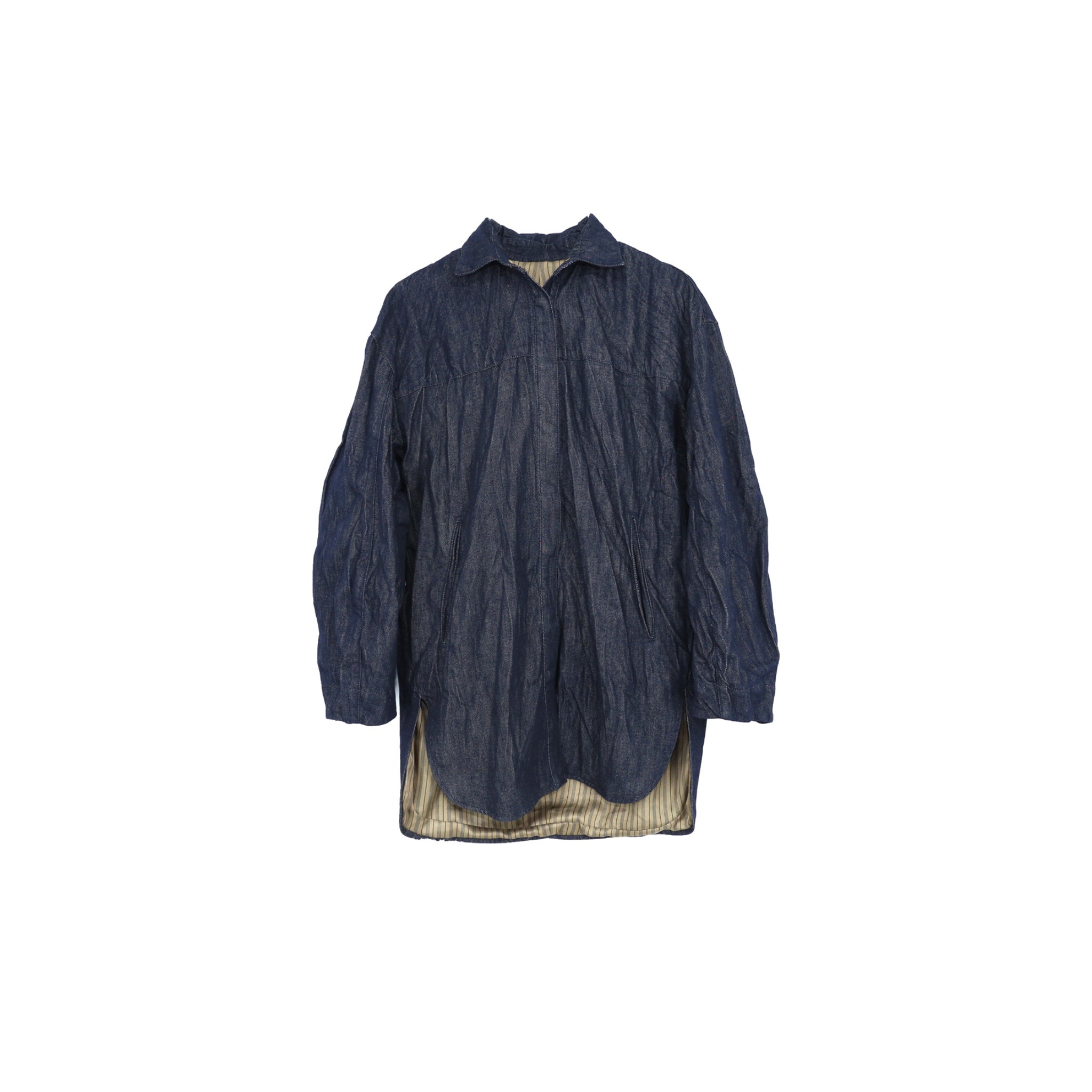 ilEWUOY Bark-ruffled Denim Shirt Jacket | MADA IN CHINA