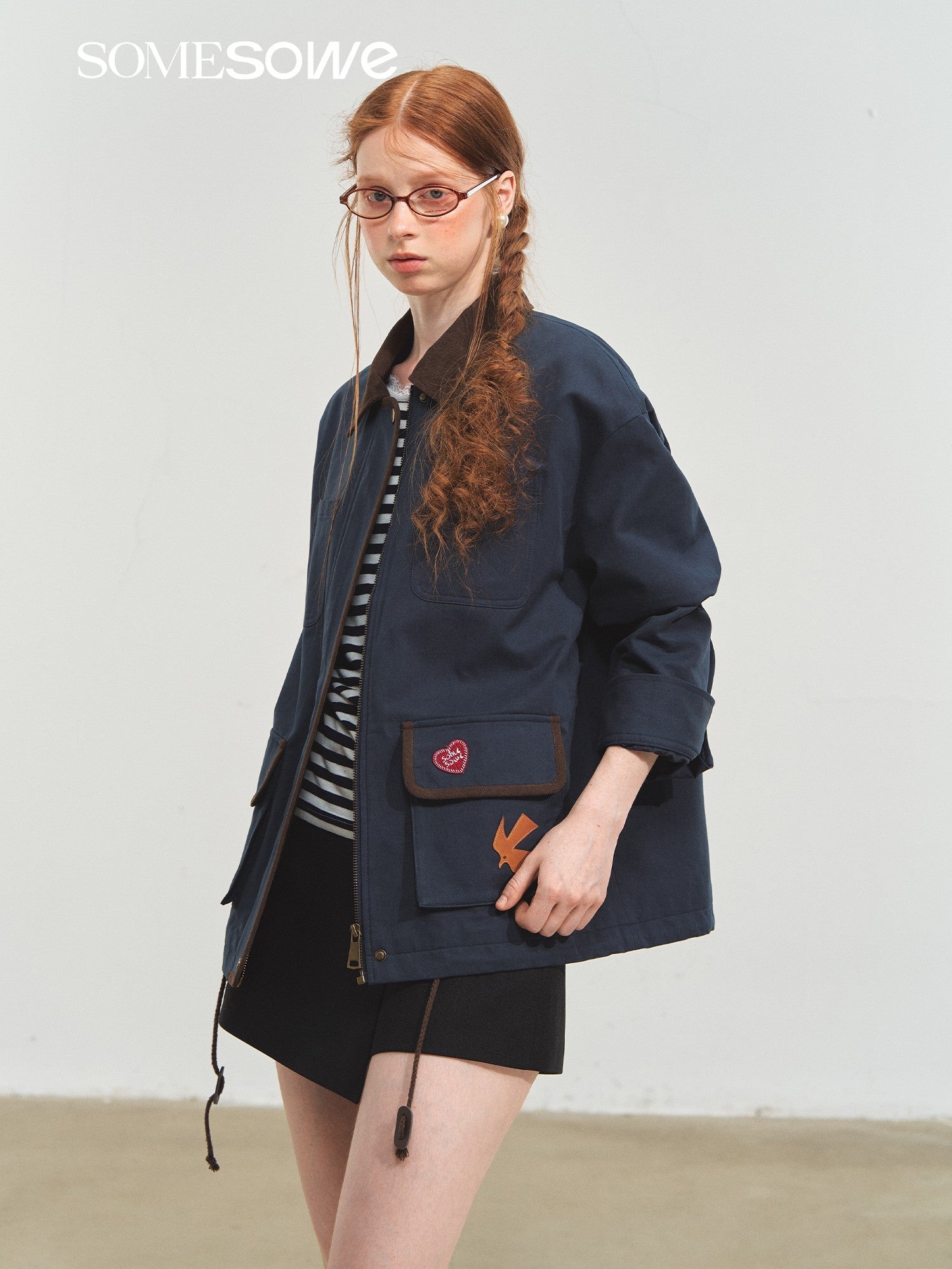 SOMESOWE Barn Style Vintage Jacket In Navy Blue | MADAX