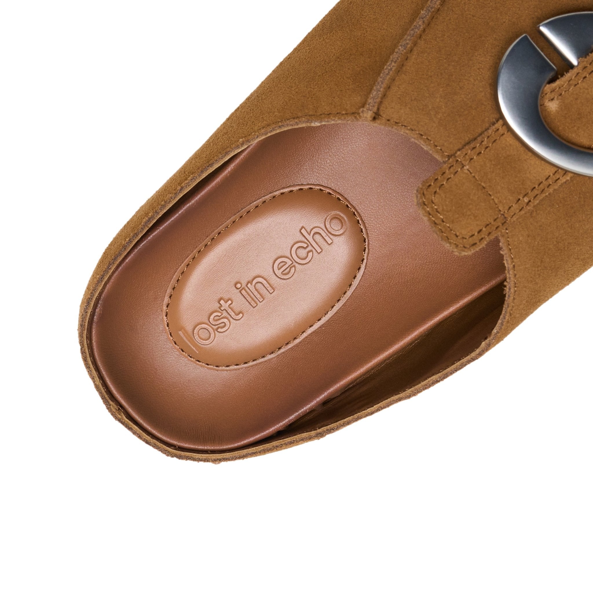 LOST IN ECHO Baut Buttoned With Serrated Bottom Birkenstock Slippers In Brown | MADAX