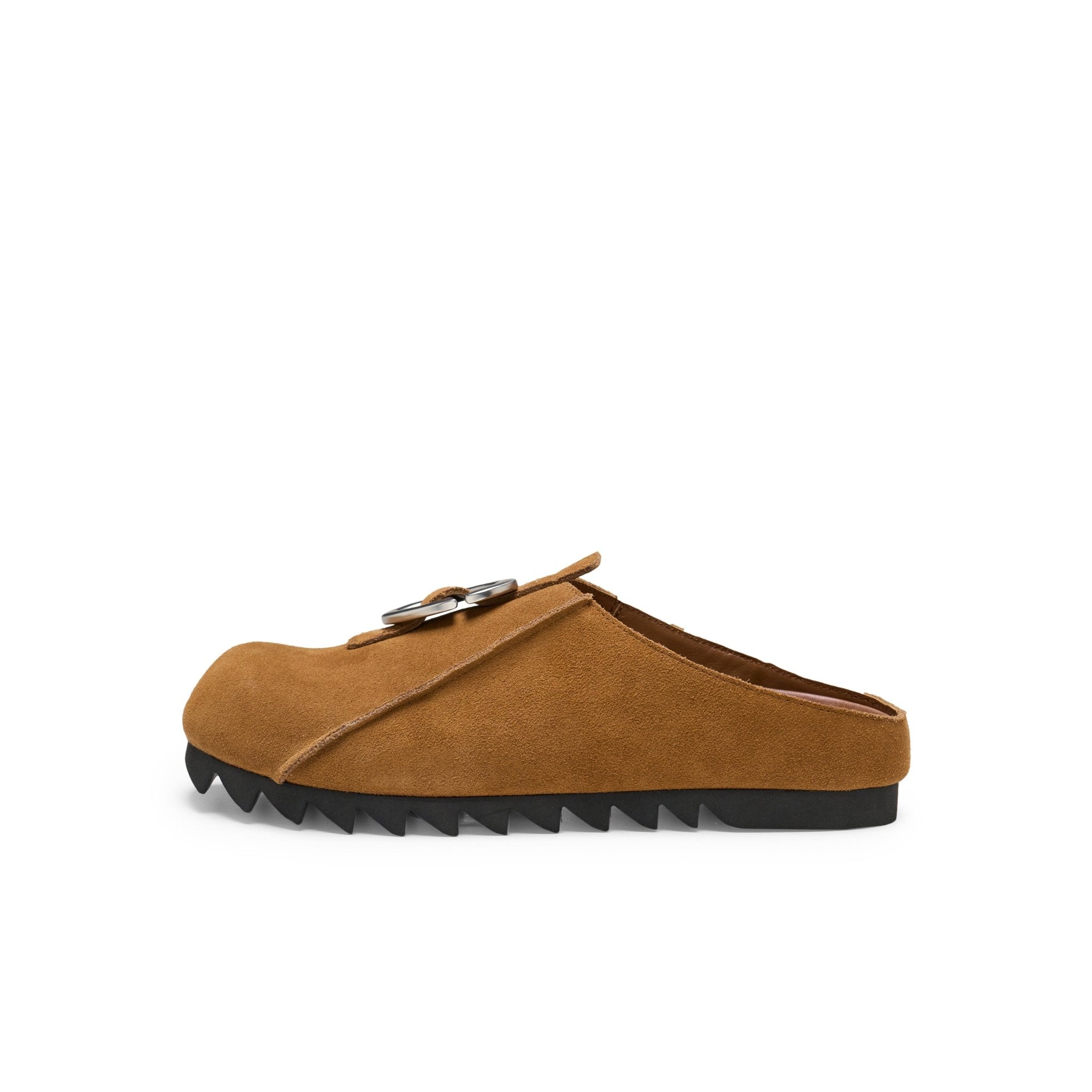 LOST IN ECHO Baut Buttoned With Serrated Bottom Birkenstock Slippers In Brown | MADAX