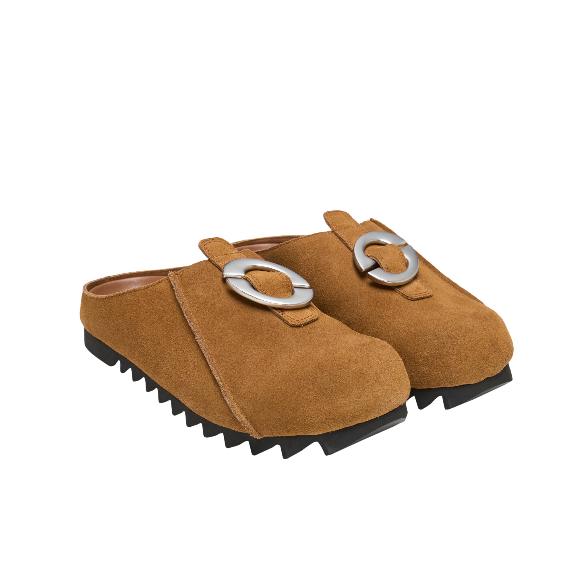 LOST IN ECHO Baut Buttoned With Serrated Bottom Birkenstock Slippers In Brown | MADAX