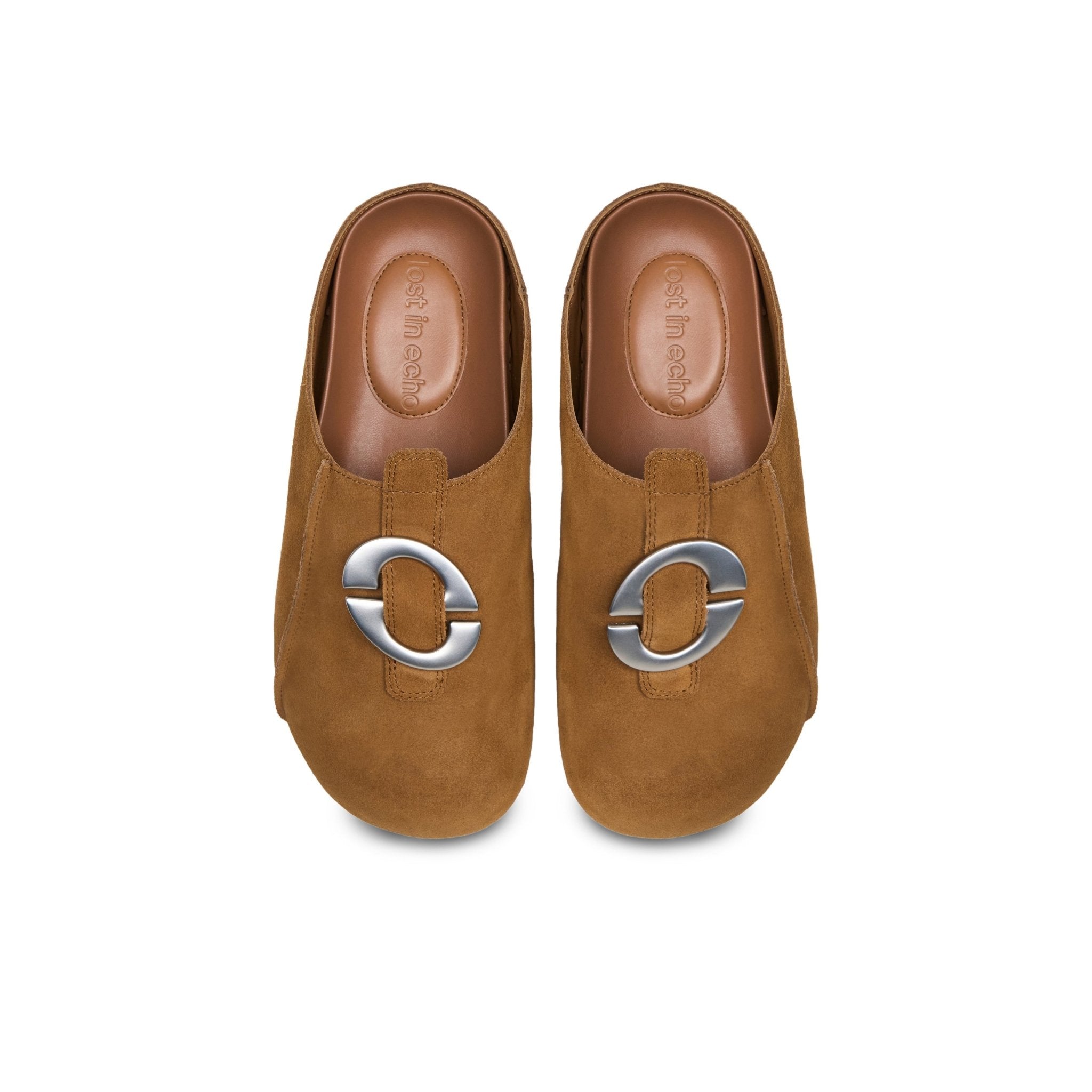 LOST IN ECHO Baut Buttoned With Serrated Bottom Birkenstock Slippers In Brown | MADAX