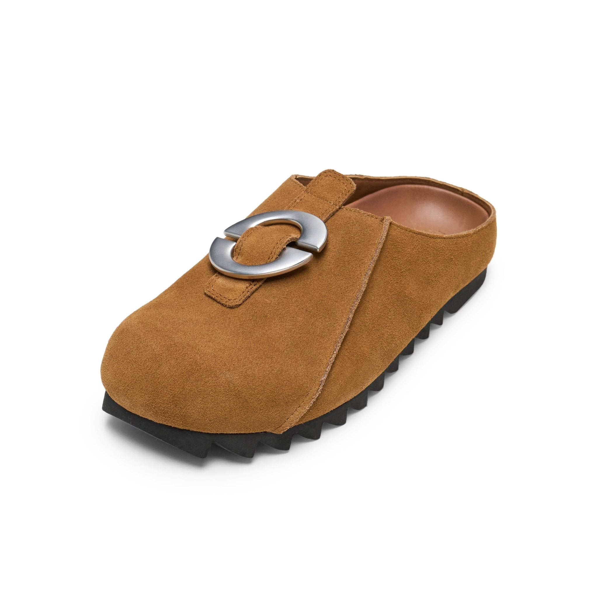 LOST IN ECHO Baut Buttoned With Serrated Bottom Birkenstock Slippers In Brown | MADAX