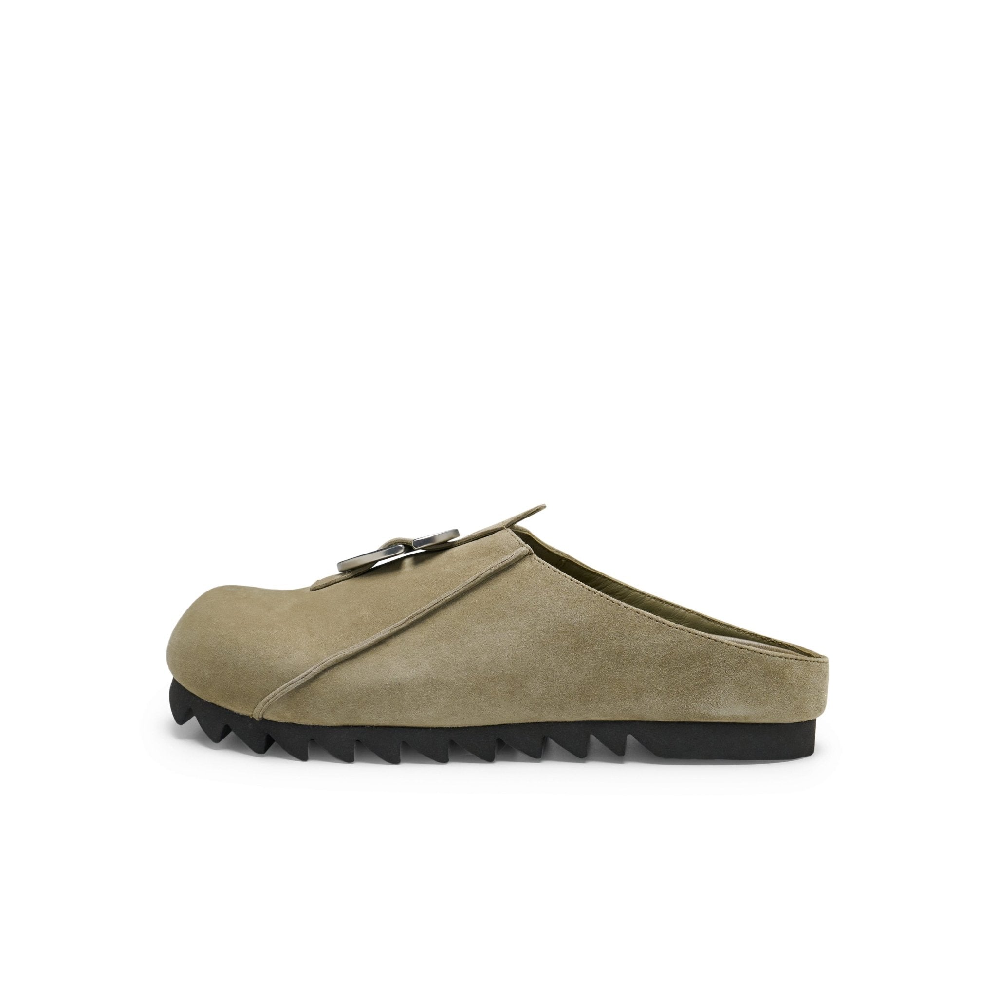 LOST IN ECHO Baut Buttoned With Serrated Bottom Birkenstock Slippers In Gray Green | MADAX