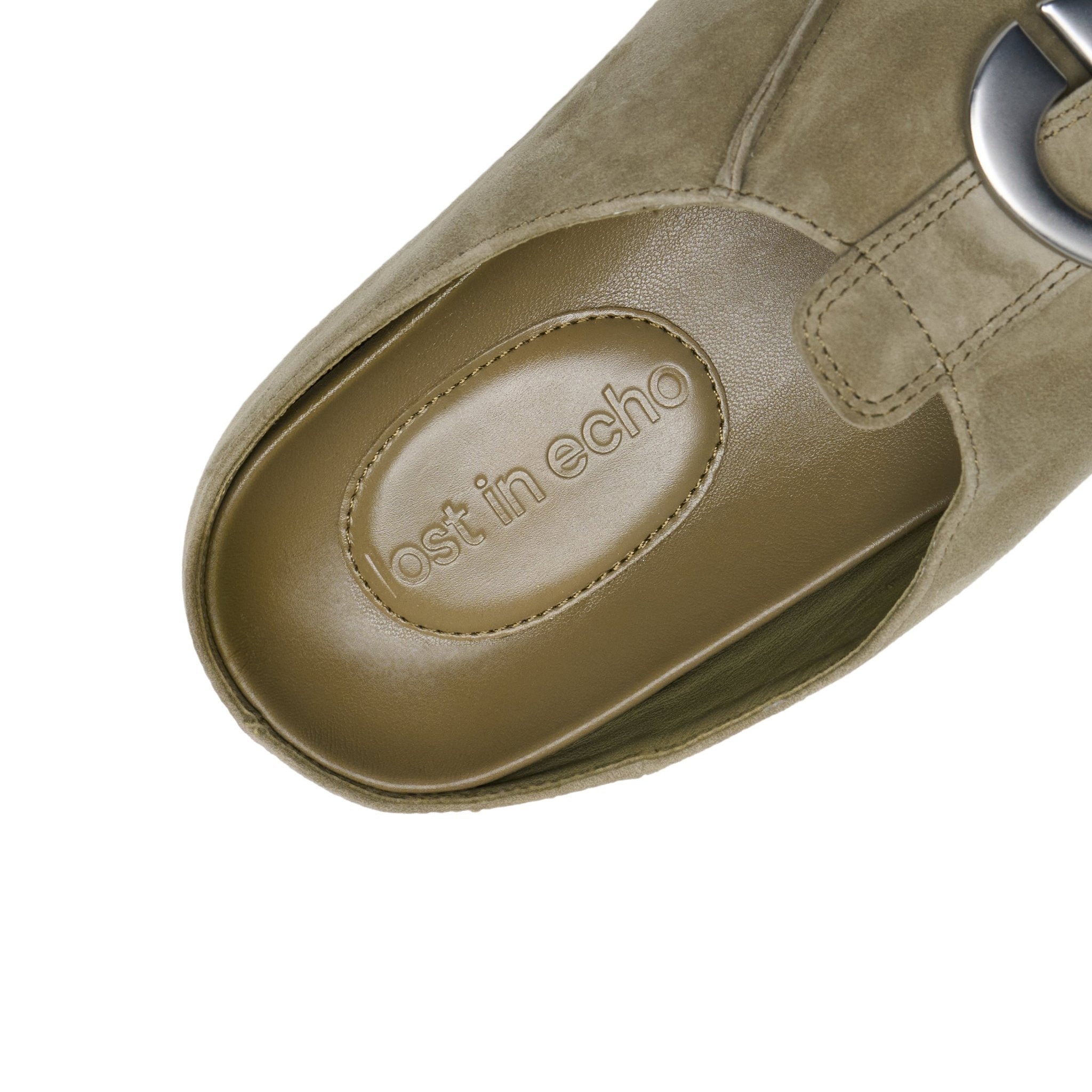 LOST IN ECHO Baut Buttoned With Serrated Bottom Birkenstock Slippers In Gray Green | MADAX