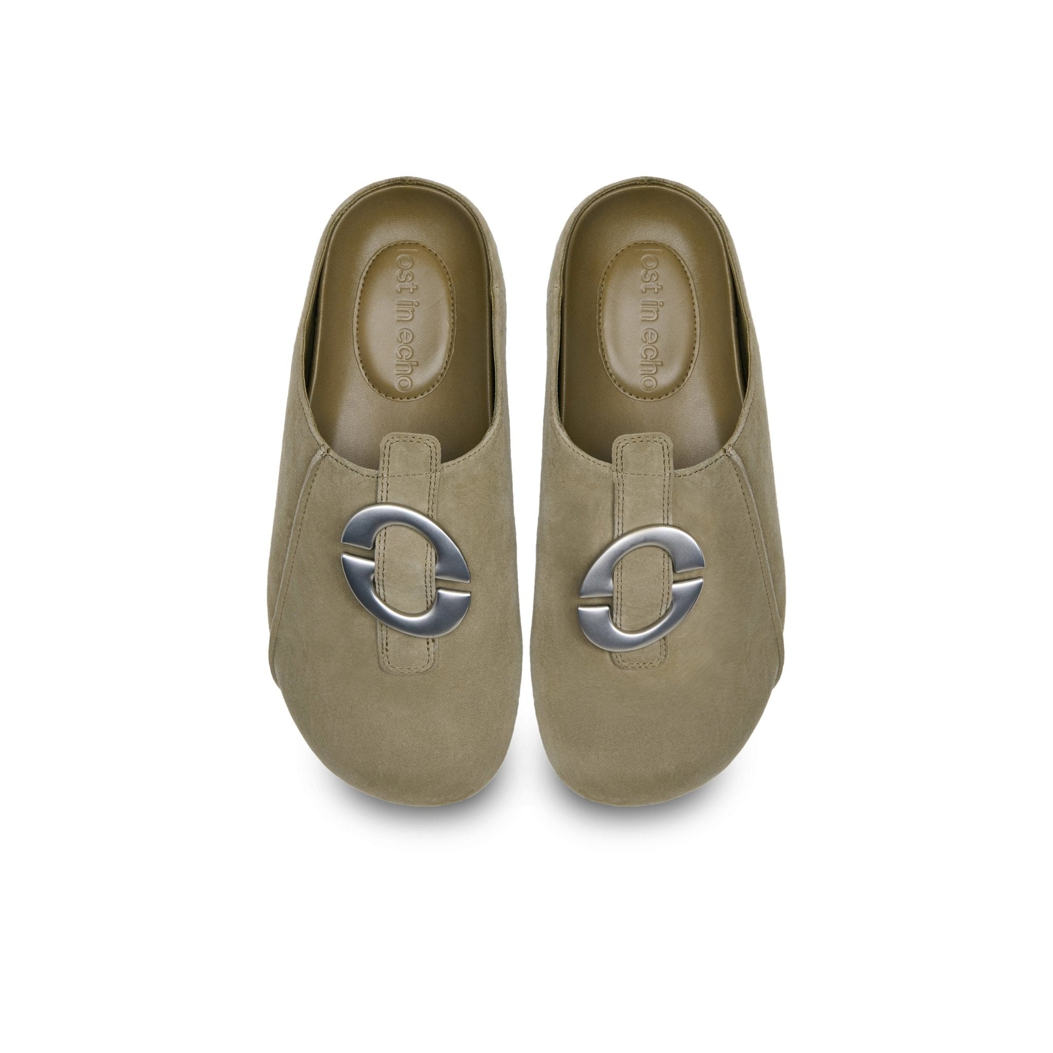 LOST IN ECHO Baut Buttoned With Serrated Bottom Birkenstock Slippers In Gray Green | MADAX