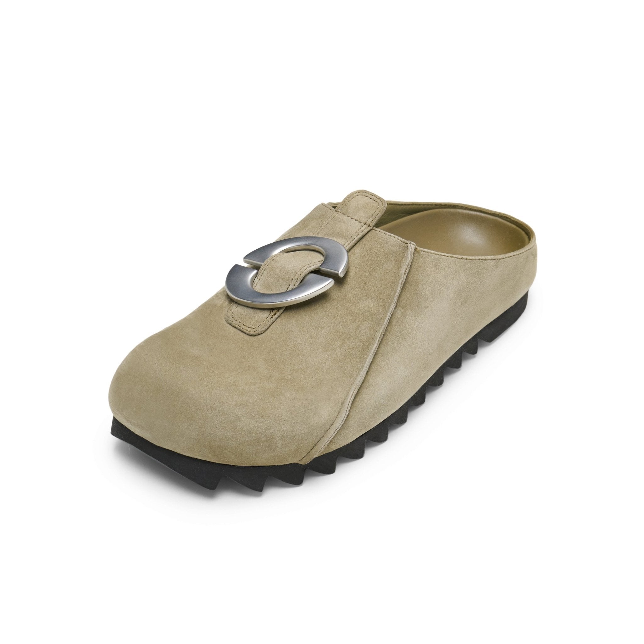 LOST IN ECHO Baut Buttoned With Serrated Bottom Birkenstock Slippers In Gray Green | MADAX