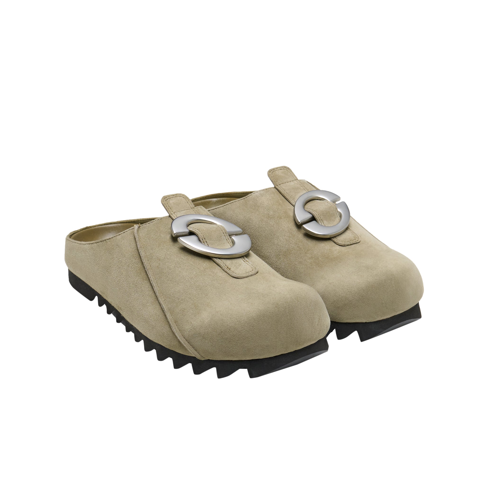 LOST IN ECHO Baut Buttoned With Serrated Bottom Birkenstock Slippers In Gray Green | MADAX