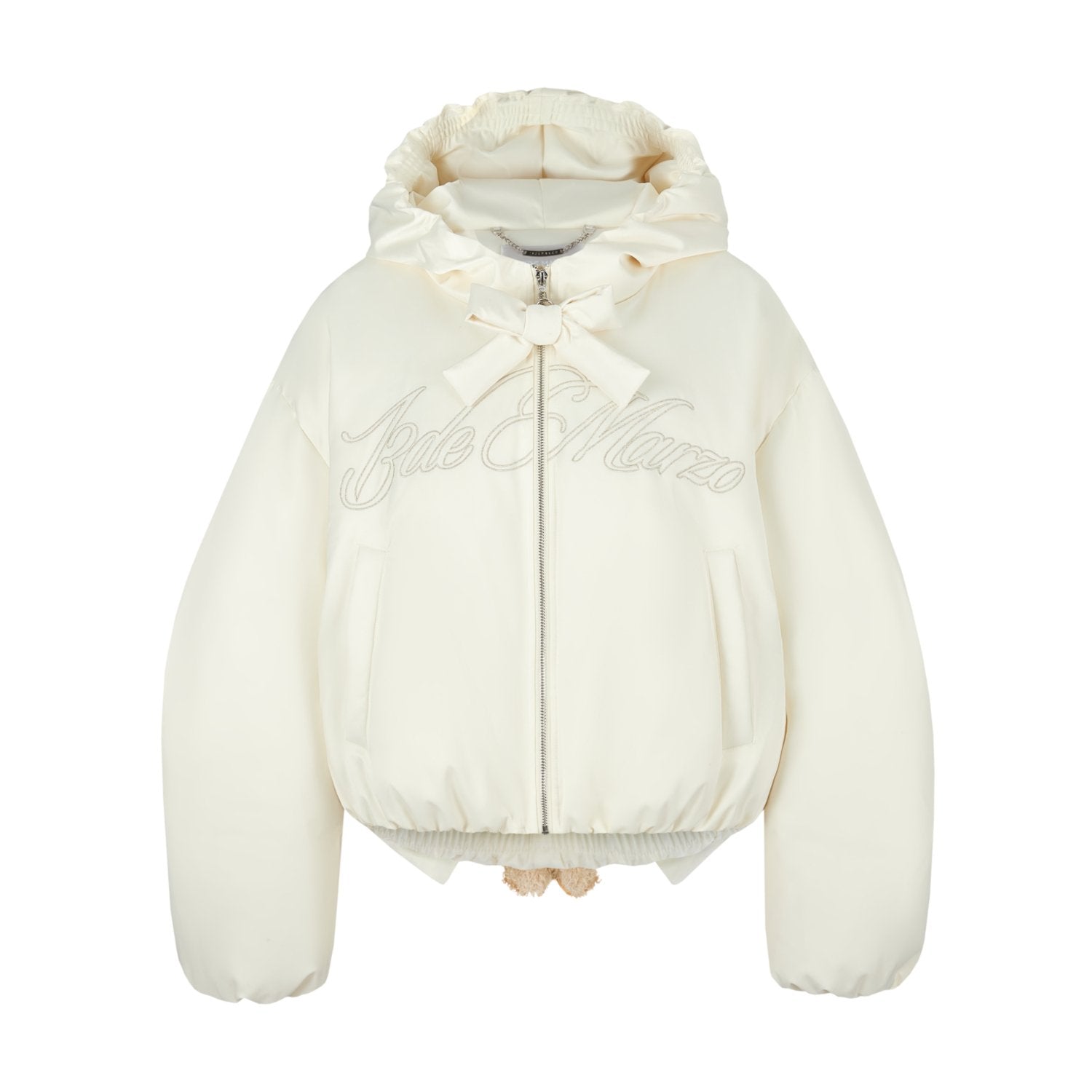 13DE MARZO Bear A Bow Silky Down Jacket In Whte | MADAX