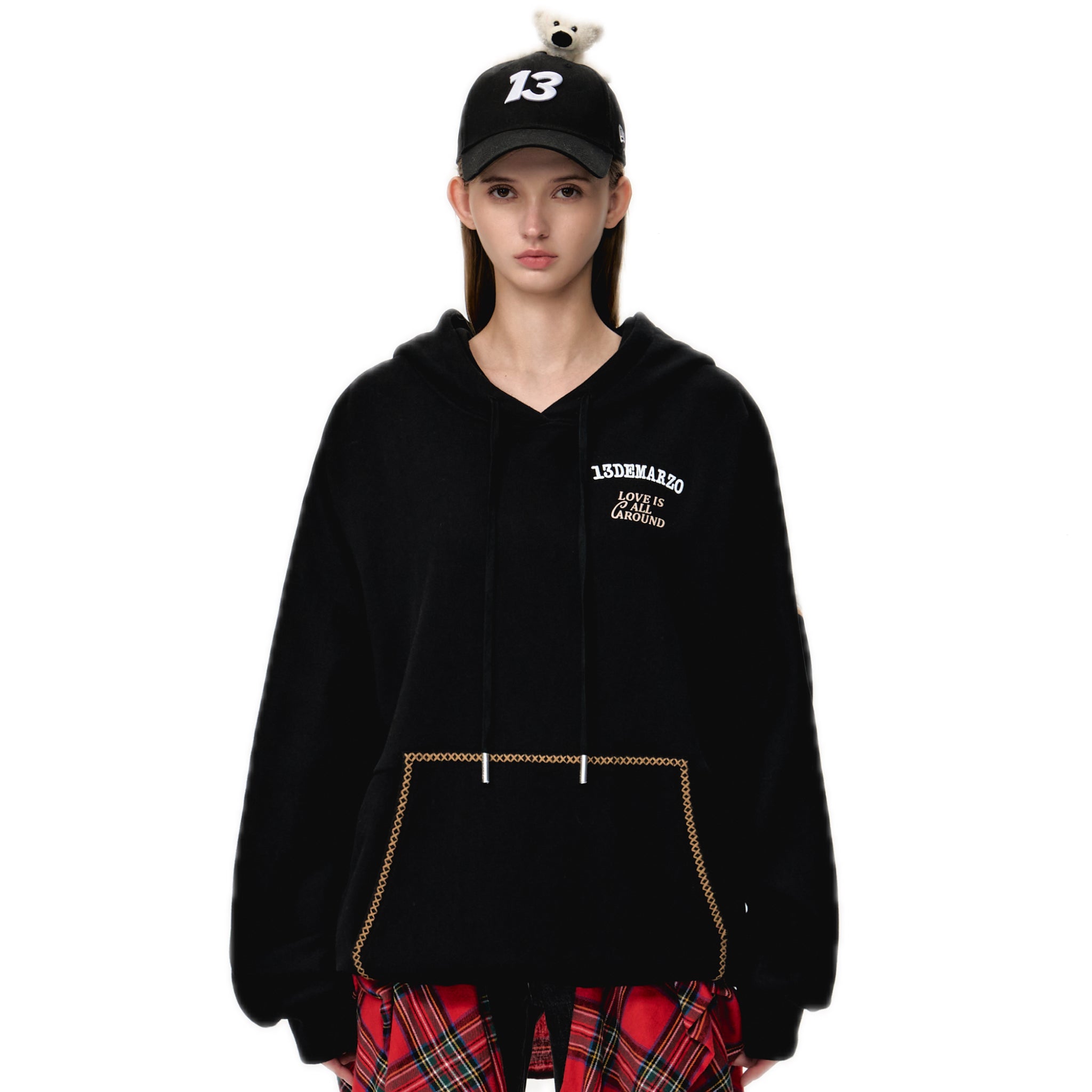 13DE MARZO Bear Big Logo Patch Hoodie In Black | MADAX