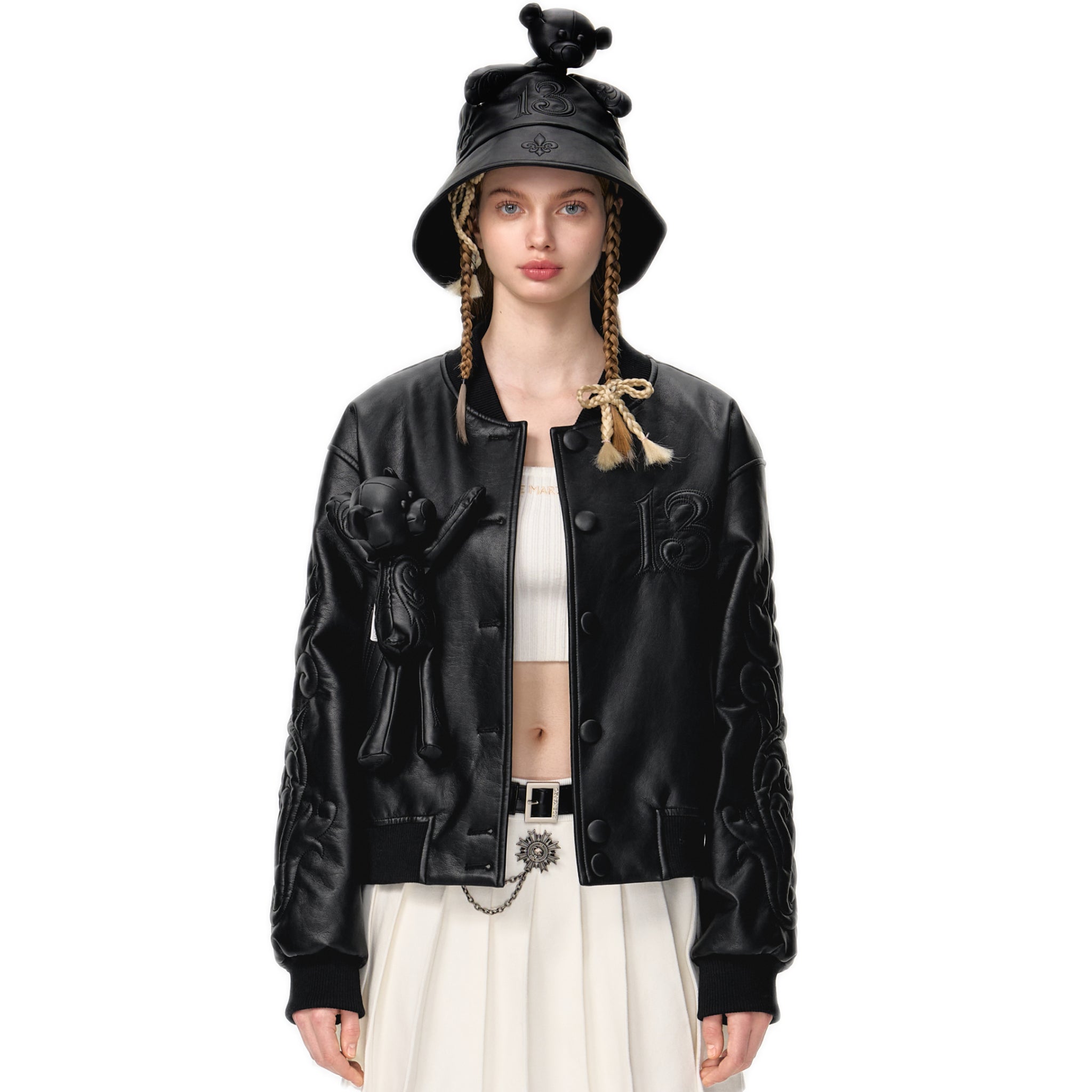 13DE MARZO Bear Dark Suture Leather Jacket | MADAX