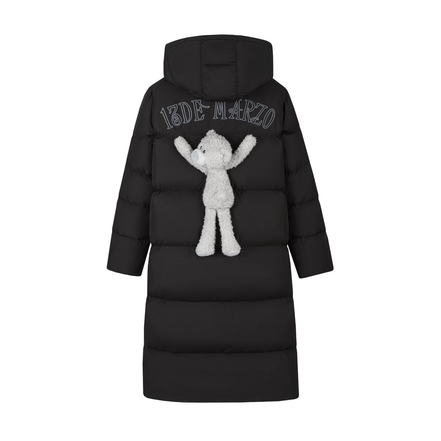 13DE MARZO Bear Down Long Puffer Jacket In Black | MADAX