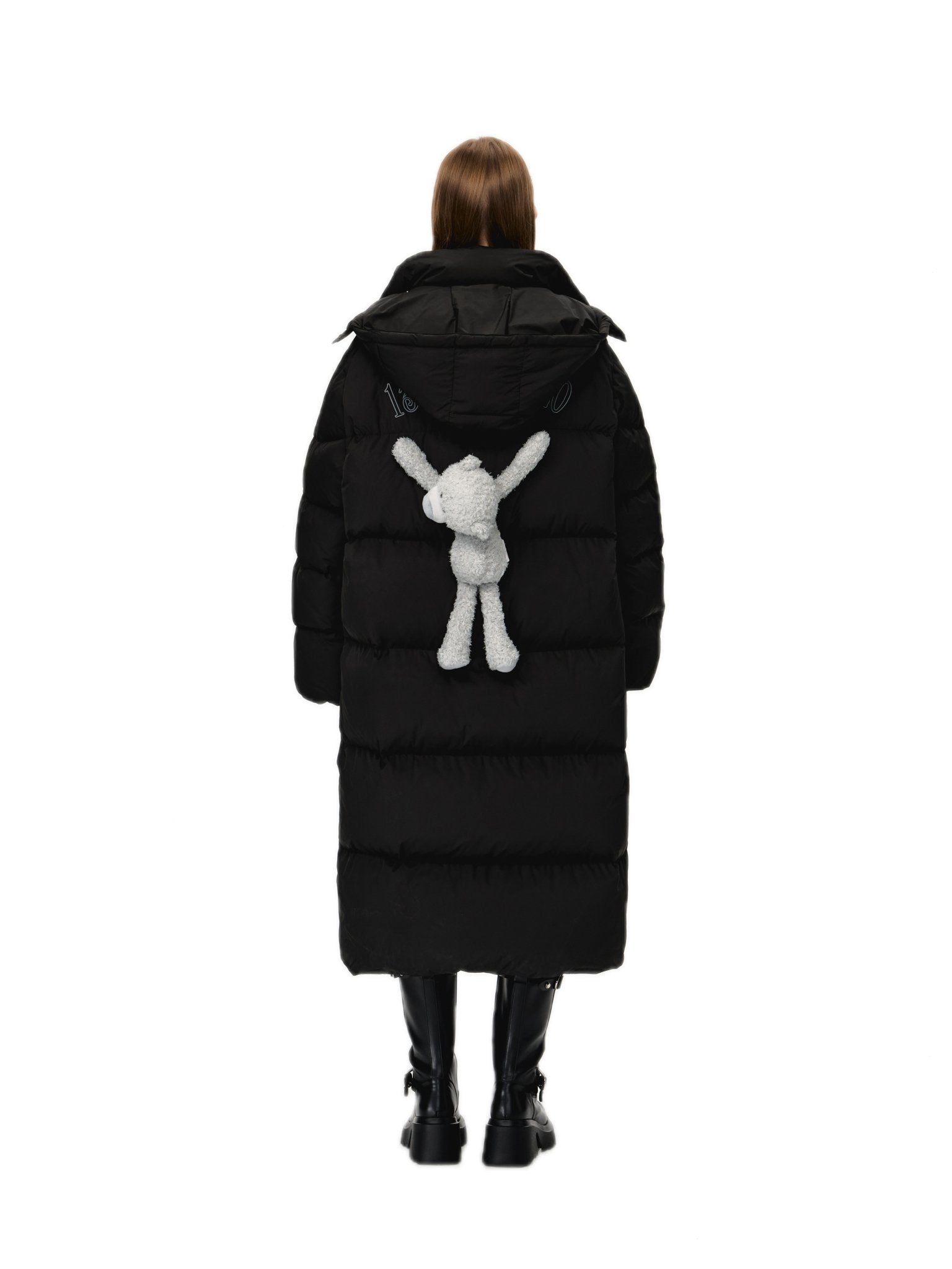 13DE MARZO Bear Down Long Puffer Jacket In Black | MADAX