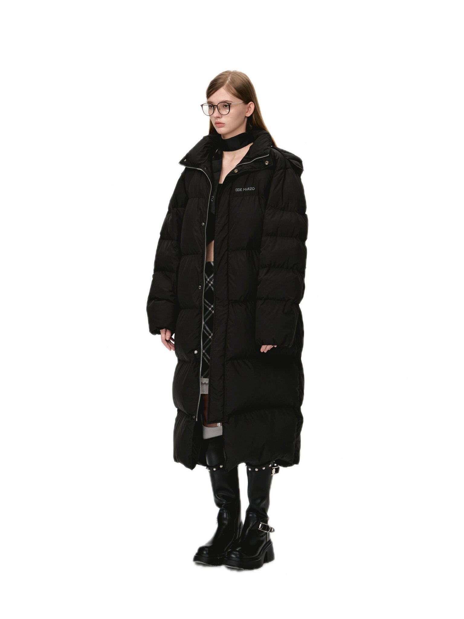 13DE MARZO Bear Down Long Puffer Jacket In Black | MADAX