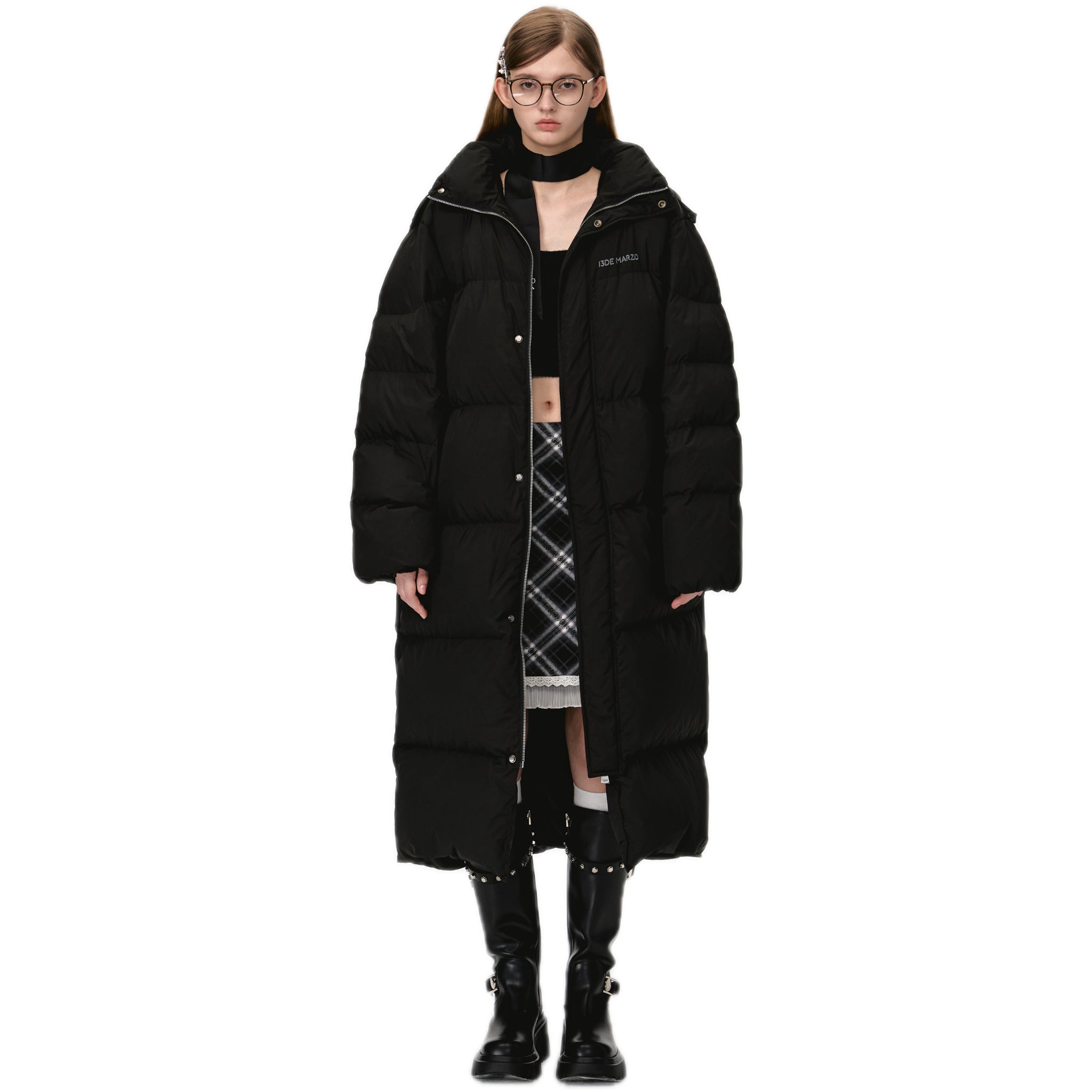 13DE MARZO Bear Down Long Puffer Jacket In Black | MADAX