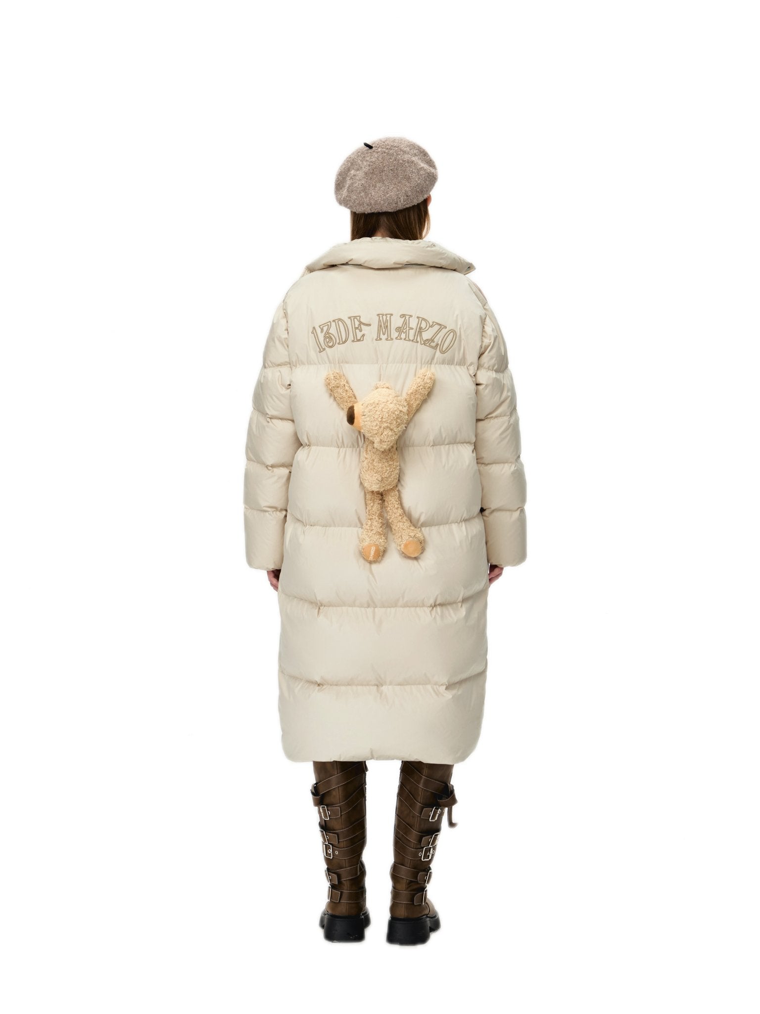 13DE MARZO Bear Down Long Puffer Jacket In Khaki | MADAX