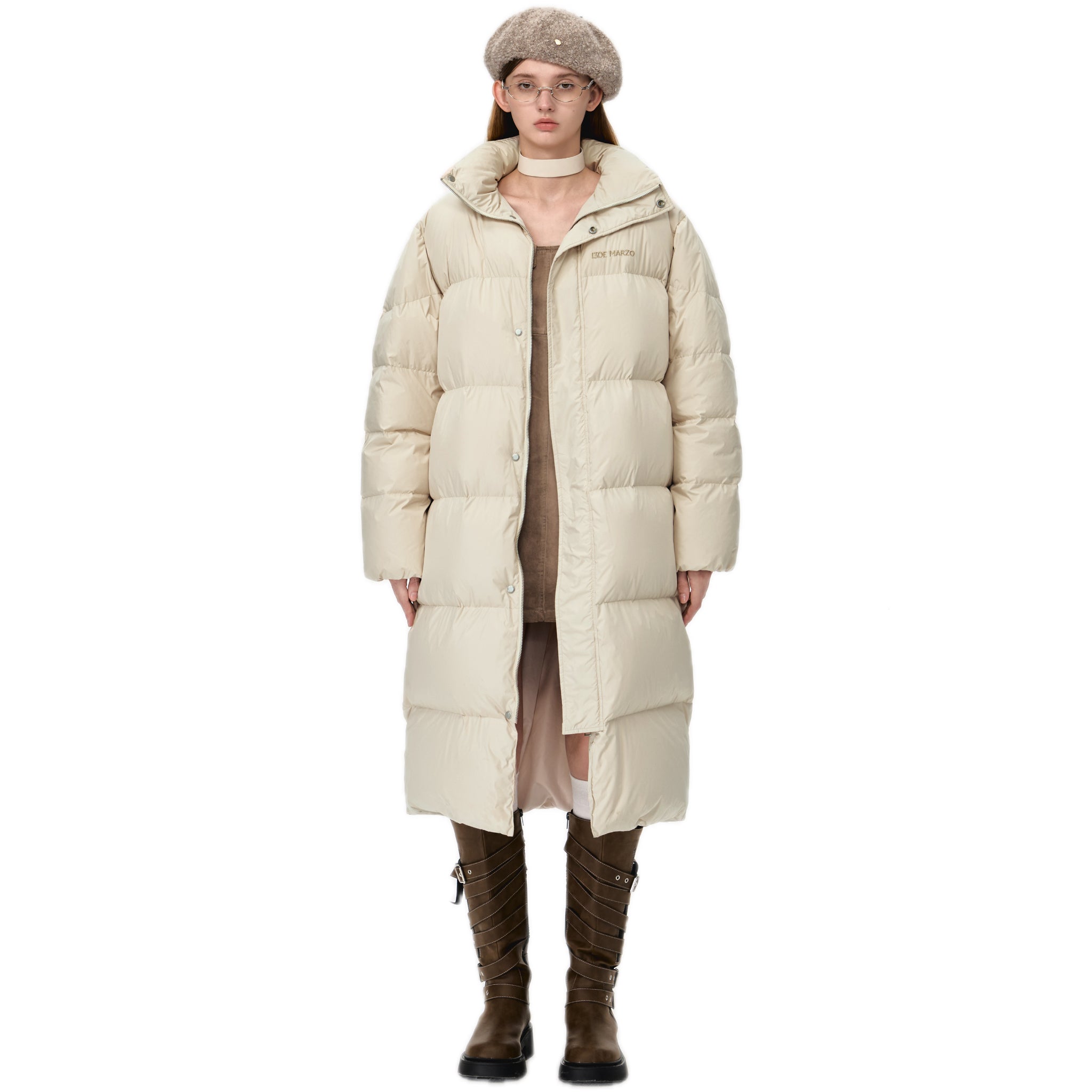 13DE MARZO Bear Down Long Puffer Jacket In Khaki | MADAX