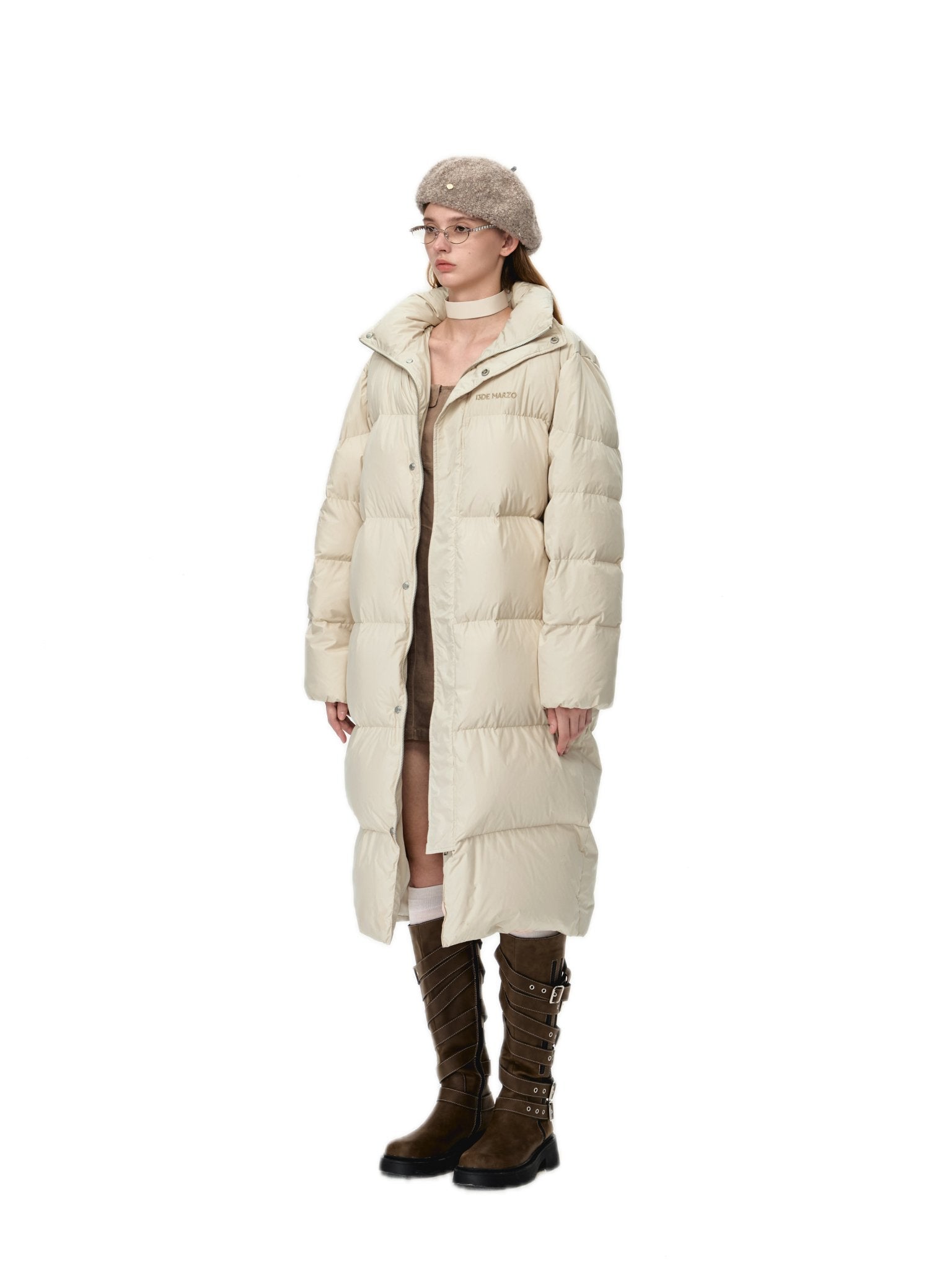 13DE MARZO Bear Down Long Puffer Jacket In Khaki | MADAX