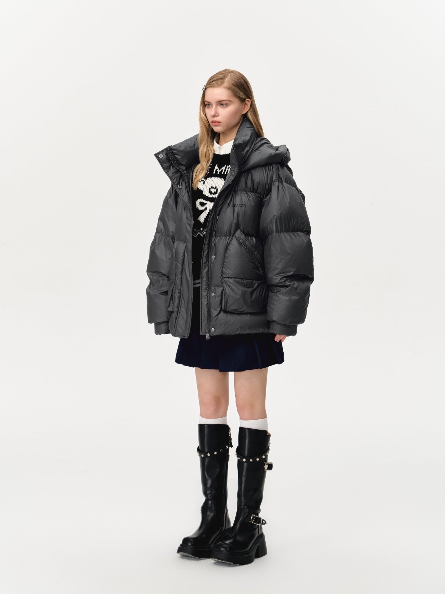 13DE MARZO Bear Embossment Down Jacket In Black | MADAX