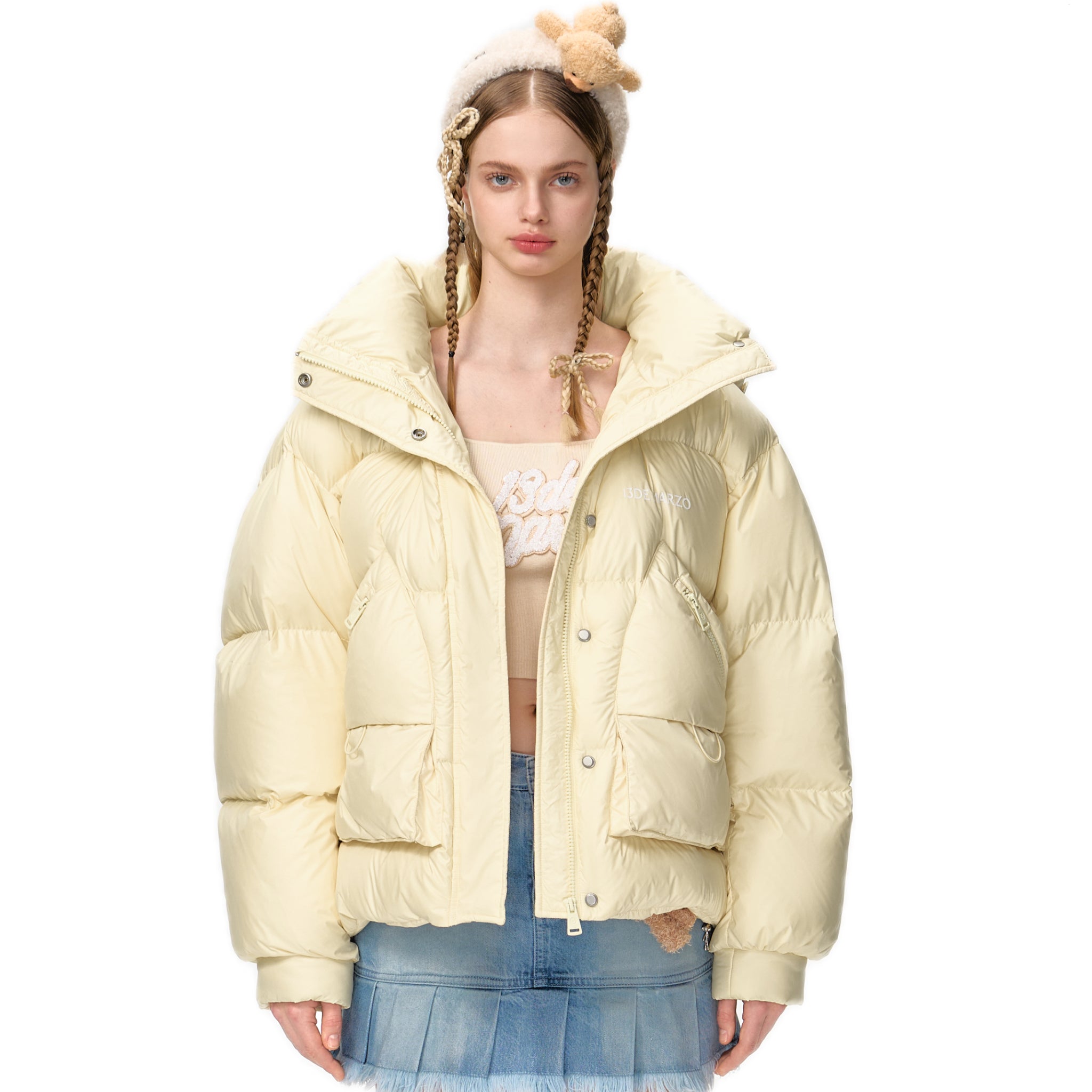 13DE MARZO Bear Embossment Down Jacket In Yellow | MADAX