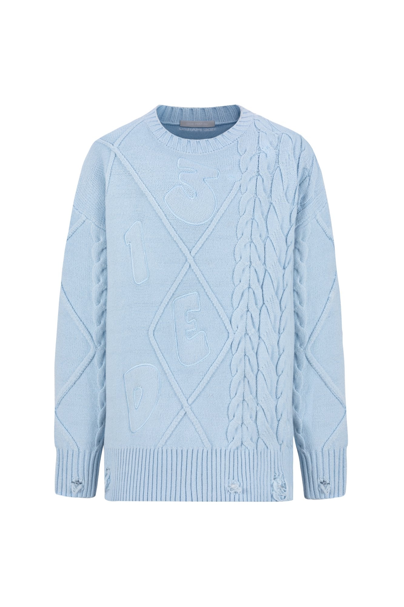 13DE MARZO Bear Embossment Weave Sweater In Blue | MADAX