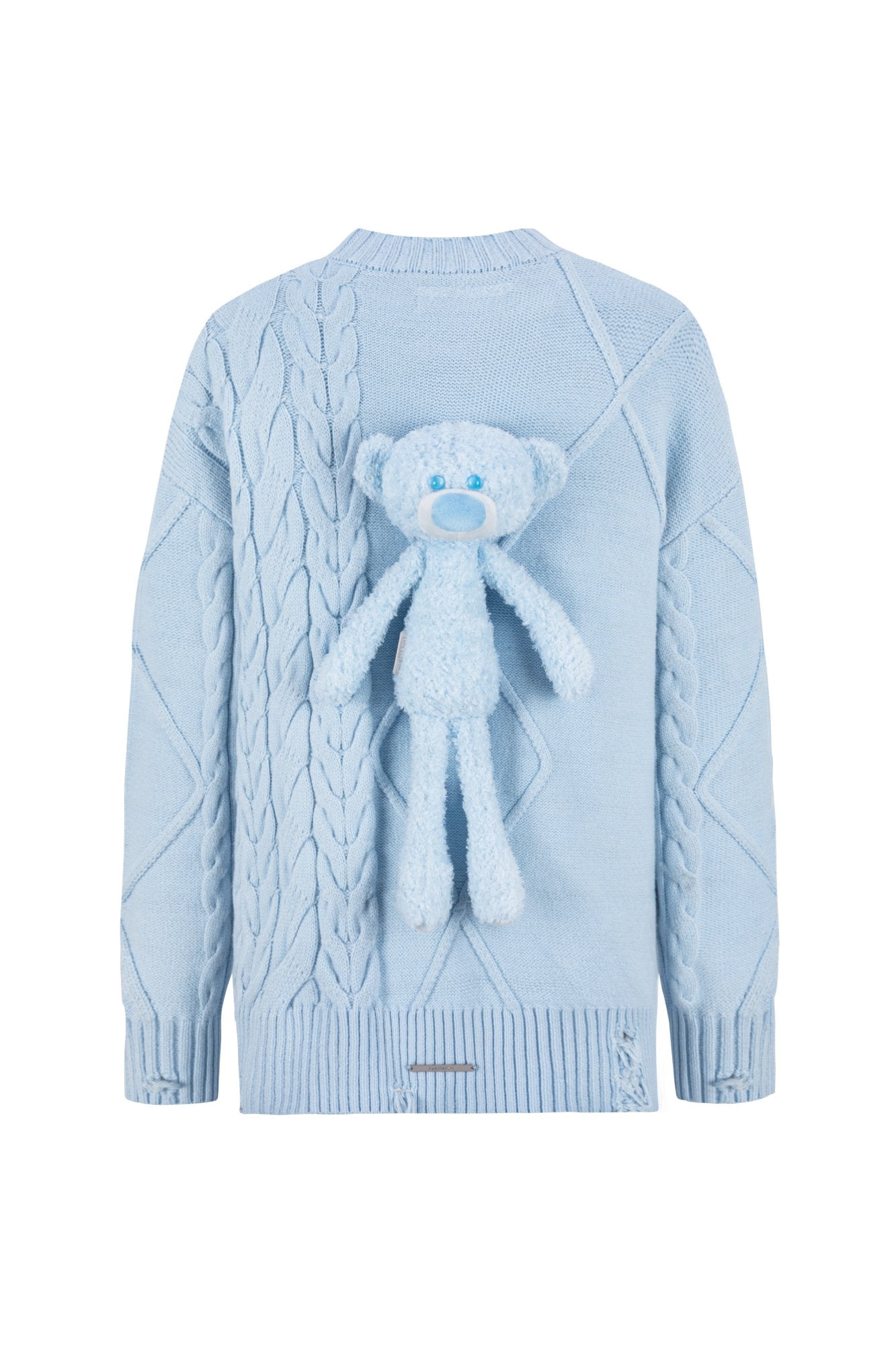 13DE MARZO Bear Embossment Weave Sweater In Blue | MADAX