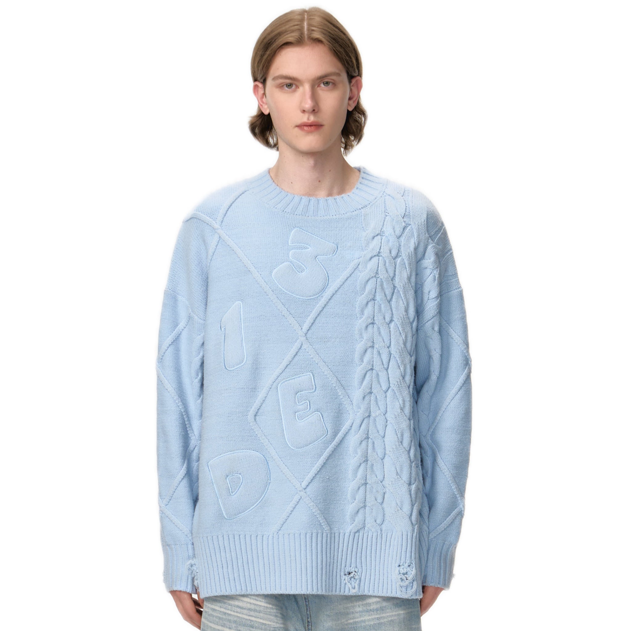 13DE MARZO Bear Embossment Weave Sweater In Blue | MADAX