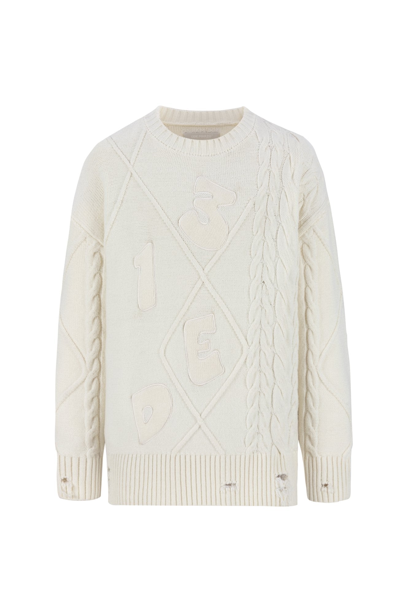 13DE MARZO Bear Embossment Weave Sweater In White | MADAX