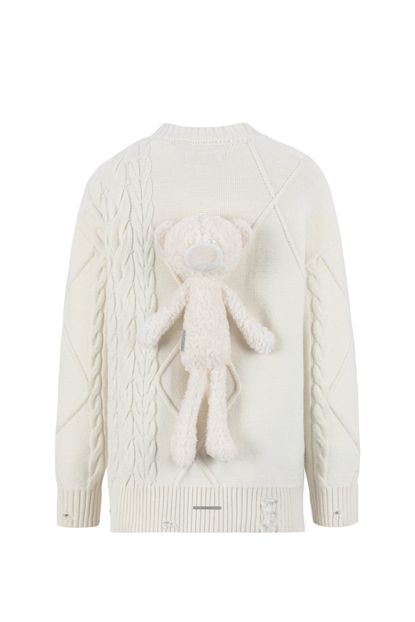 13DE MARZO Bear Embossment Weave Sweater In White | MADAX