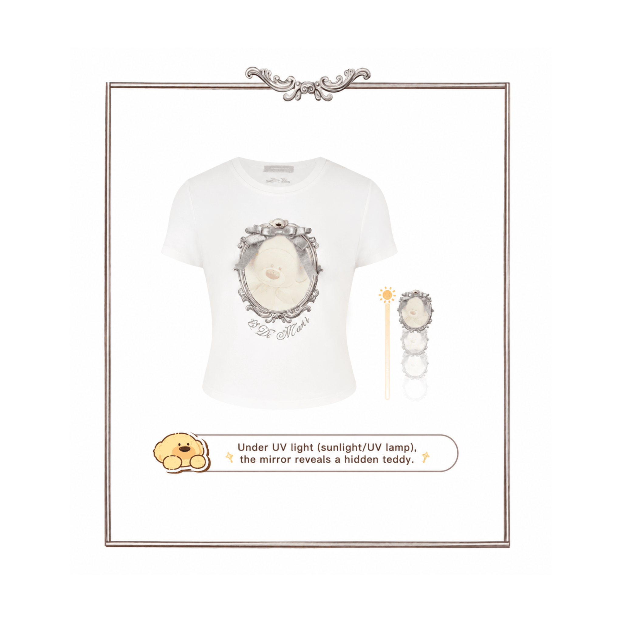 13DE MARZO Bear Magic Mirror Short - Sleeve T-Shirt in White | MADAX