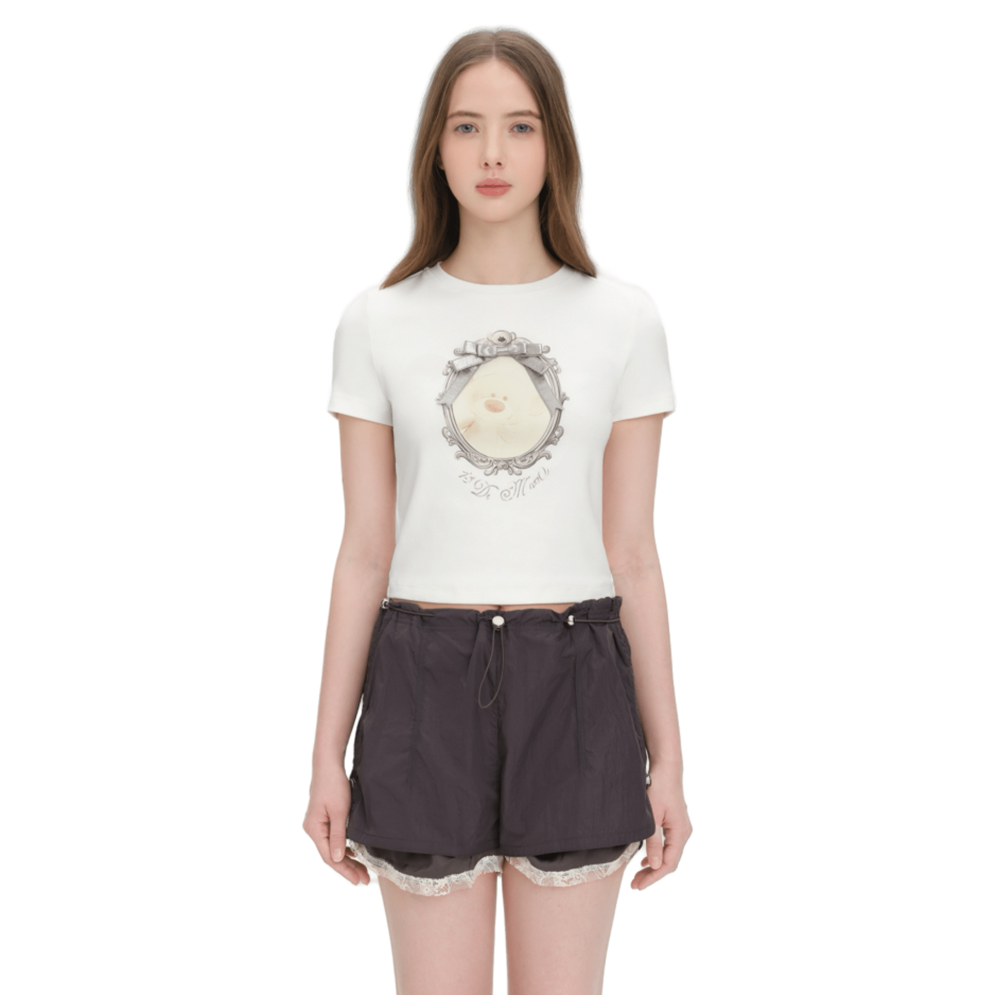 13DE MARZO Bear Magic Mirror Short - Sleeve T-Shirt in White | MADAX