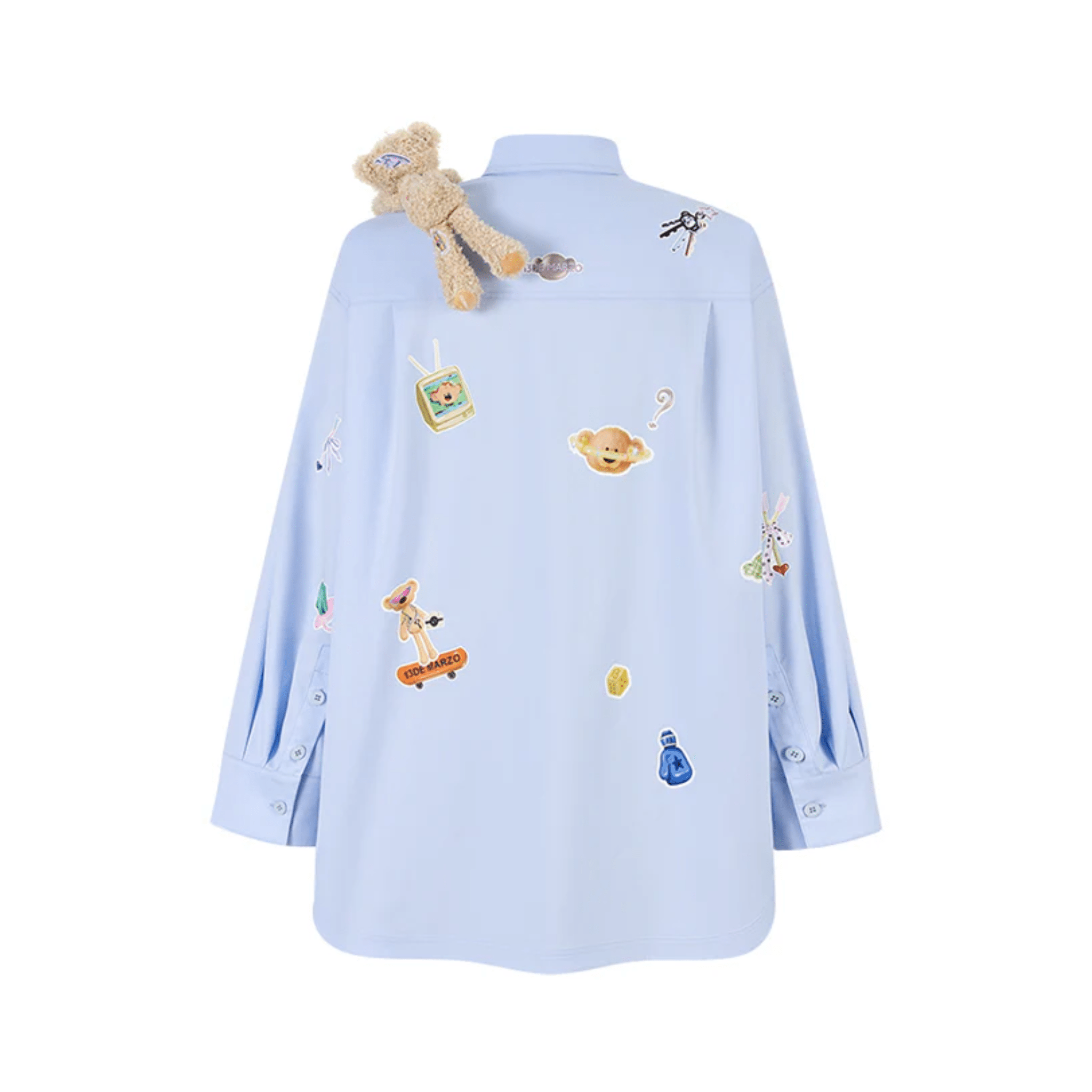 13DE MARZO Bear Sticker Shirt in Blue | MADAX